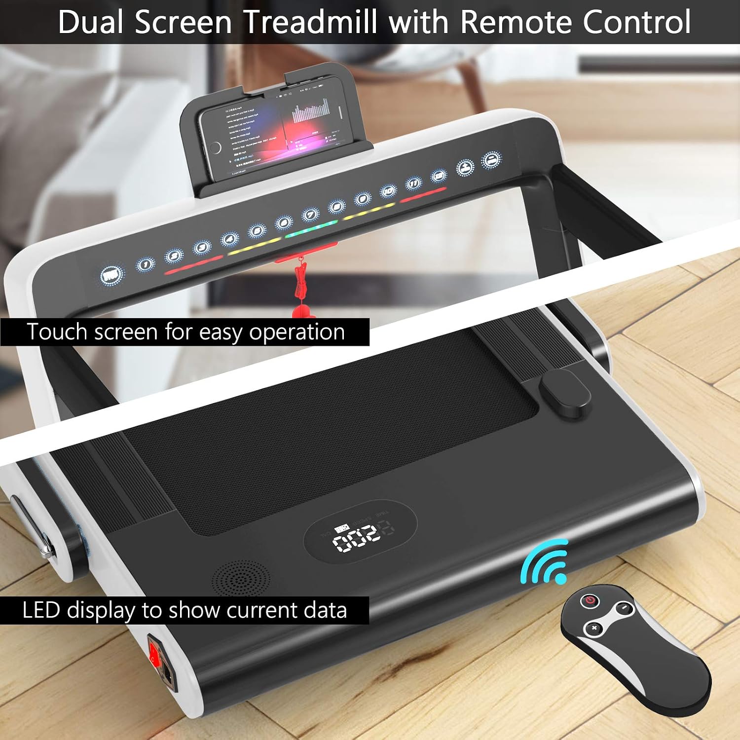 Goplus 2 in 1 Folding Treadmill with Dual Display, 2.25HP Superfit Under Desk Electric Pad Treadmill, Installation-Free, Blue Tooth Speaker, APP Control, Remote Control, Walking Jogging for Home