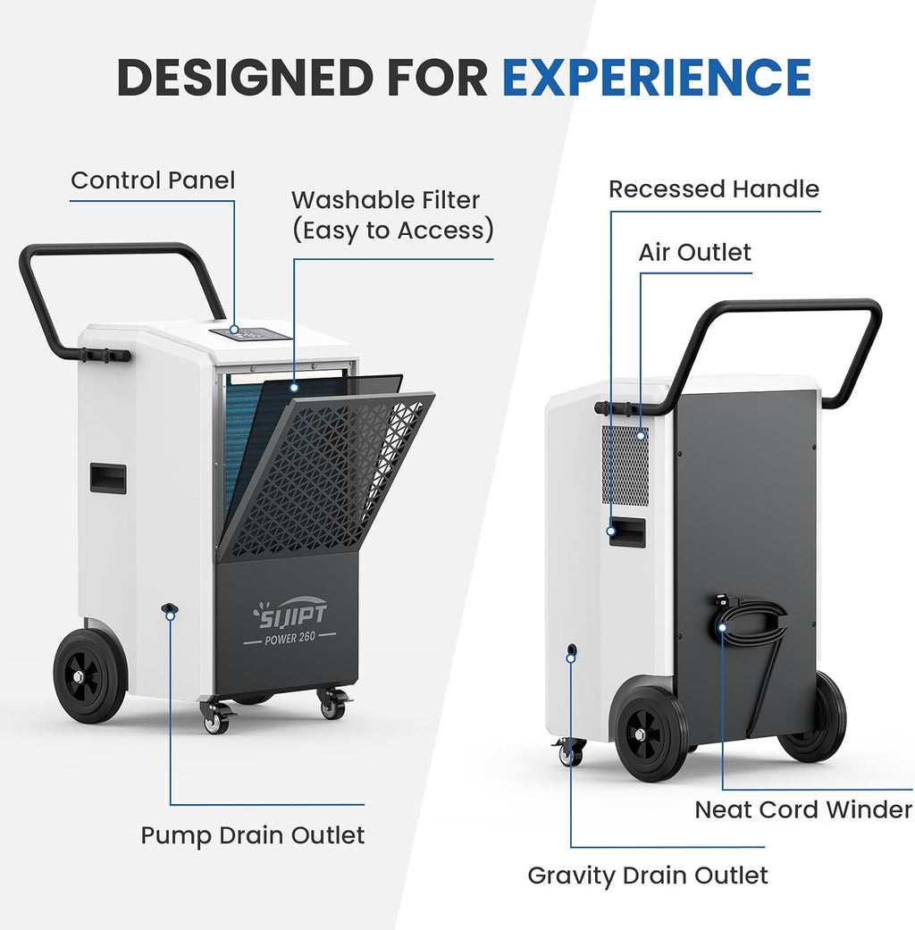 Commercial Dehumidifier with Pump, 260 Pints Industrial Dehumidifier for Basements, Industrial or Commercial Spaces, and Flood Restoration up to 8,500 Sq Ft with Auto Defrost