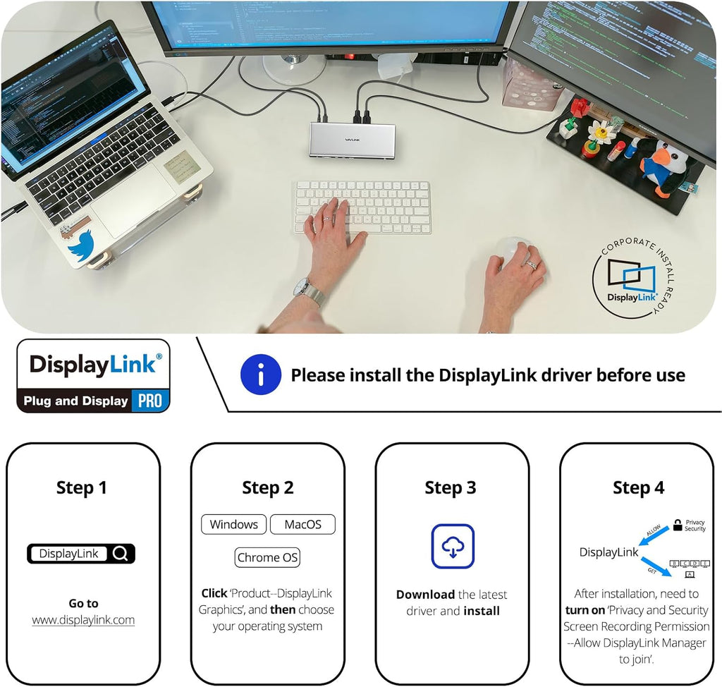 WAVLINK USB C DisplayLink (DL7400) Premium Docking Station, 2xHDMI and 2xDP, Dual 8K@60Hz,Quad 4K@60Hz for Windows 10/11 and Mac M1-M5/Macbook Neo,100W PD Charging to Host, 2.5G Ethernet,USB C, SD4.0