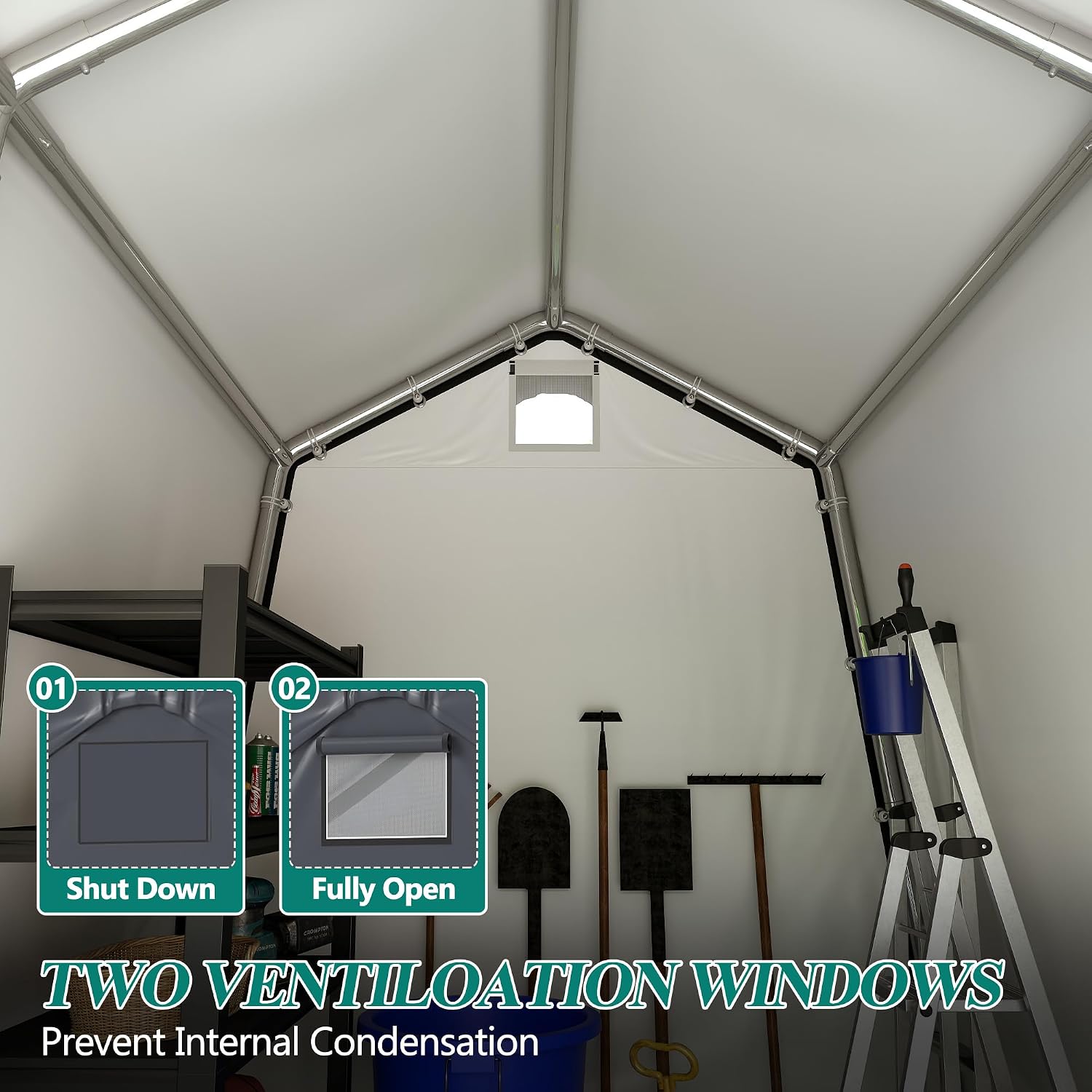 GARTOO 7' x 12' Outdoor Storage Shed- Heavy Duty Storage Shelter Tent with Roll-up Ventilated Door, Portable Garage Zipper Storage shed for Bike, ATV, Motorcycle Shelter, Gray