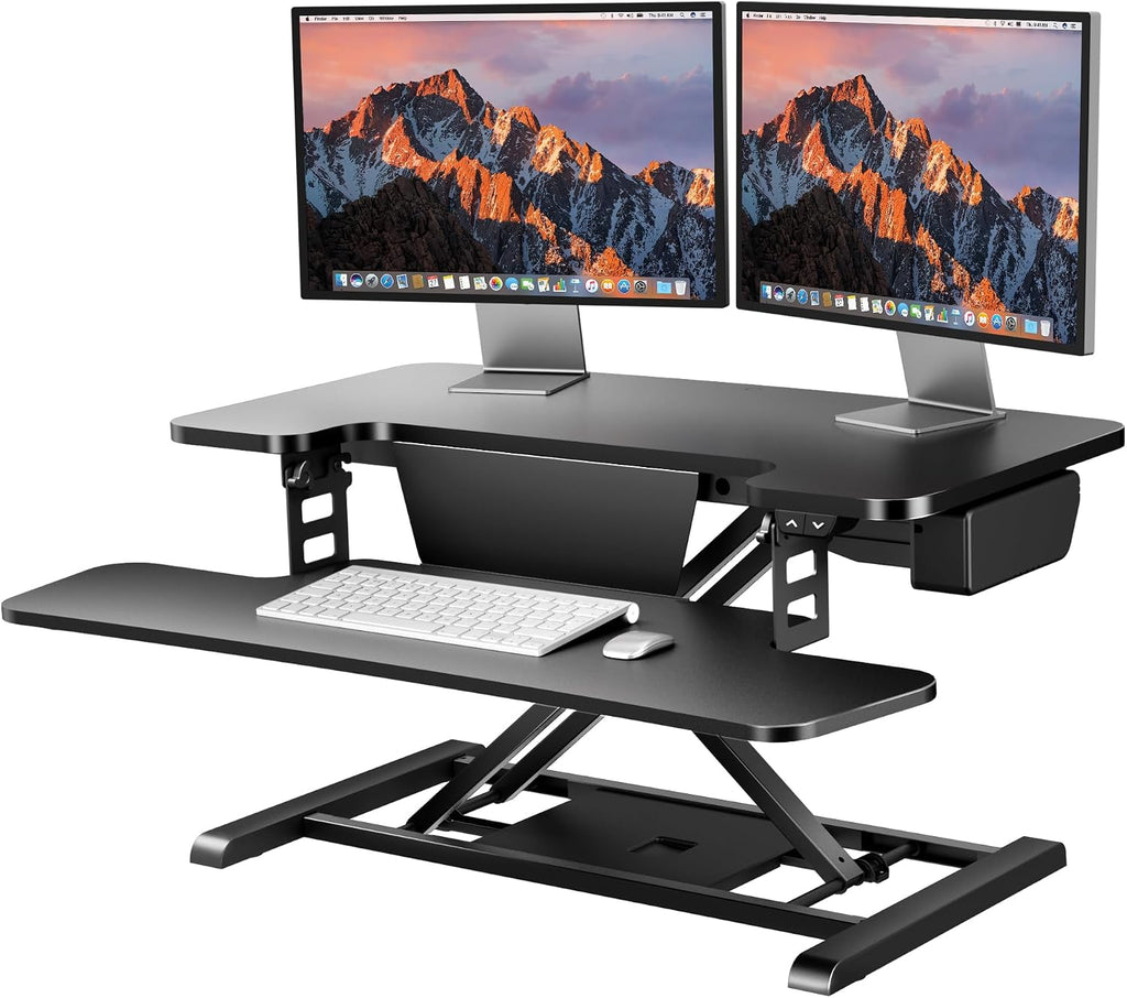 SANODESK 32' Electric Standing Desk Converter,Height Adjustable Riser for Office Home, Monitor and Laptop Workstation with Large Keyboard Tray, Black Color