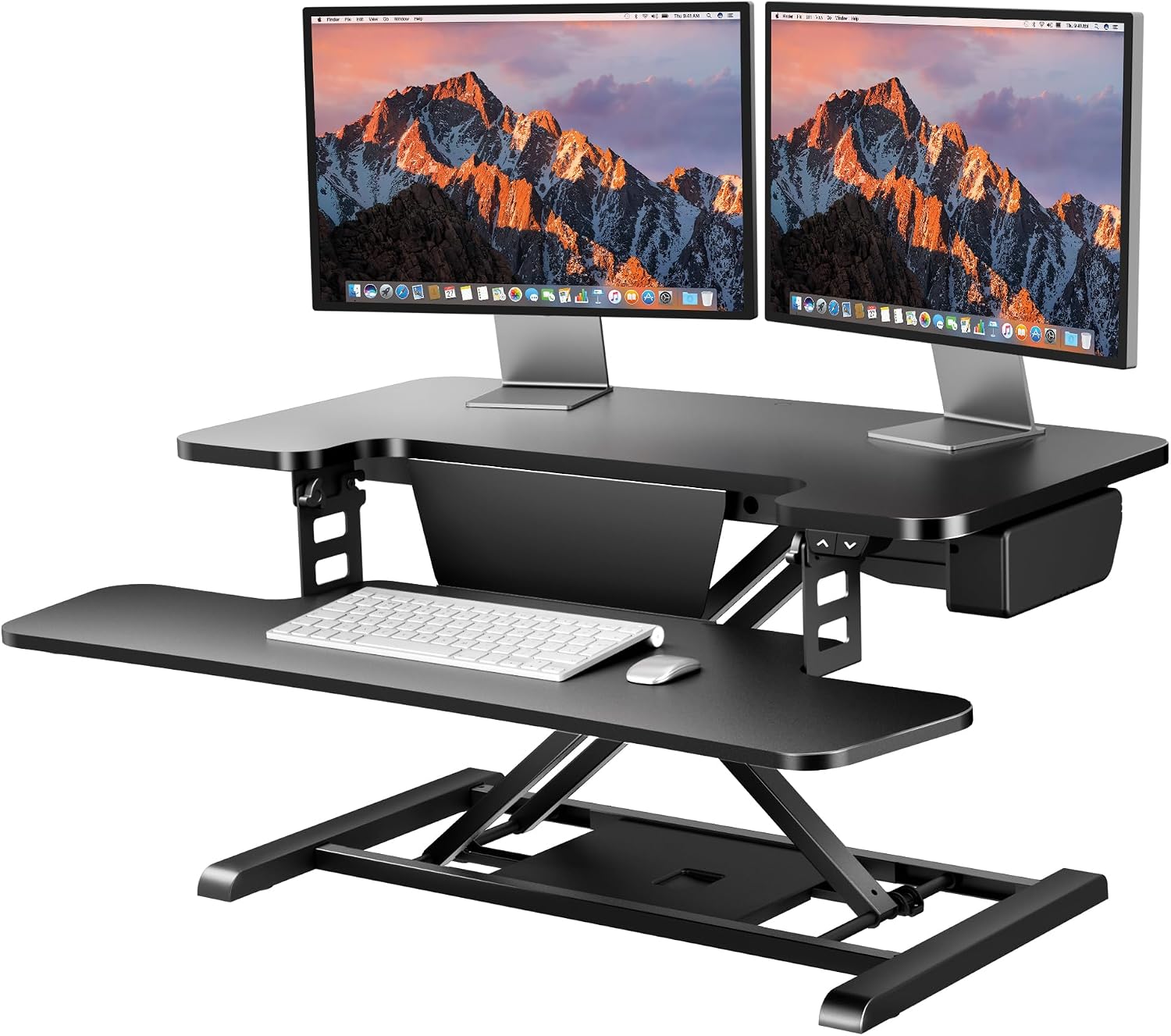 SANODESK 32' Electric Standing Desk Converter,Height Adjustable Riser for Office Home, Monitor and Laptop Workstation with Large Keyboard Tray, Black Color