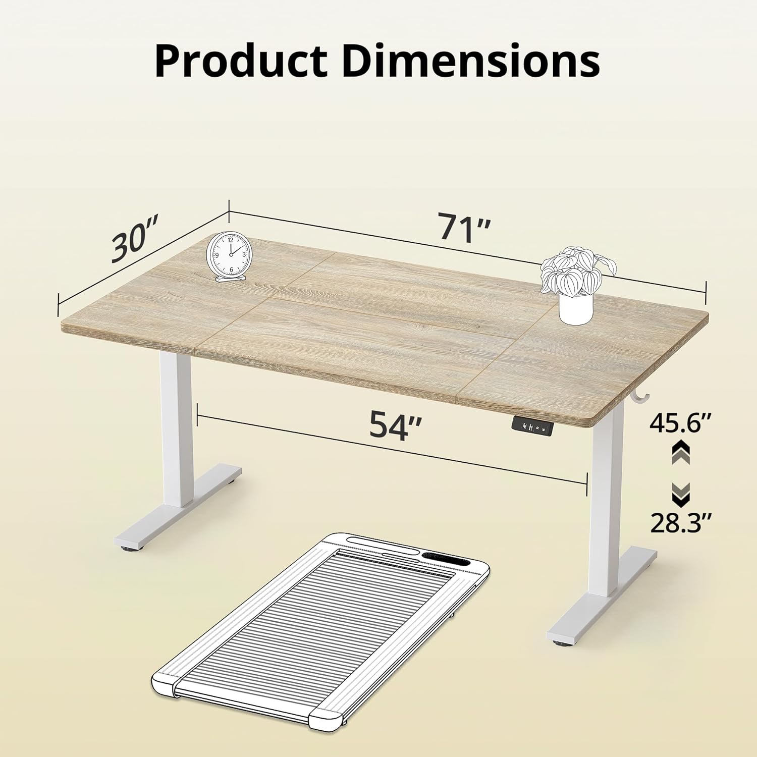 TIQLAB Electric Height Adjustable Standing Desk 71 * 30 inch, Sit Stand Desk with Splice Board, Memory Controller, White Frame & Maple Top Computer Workstation for Home Office