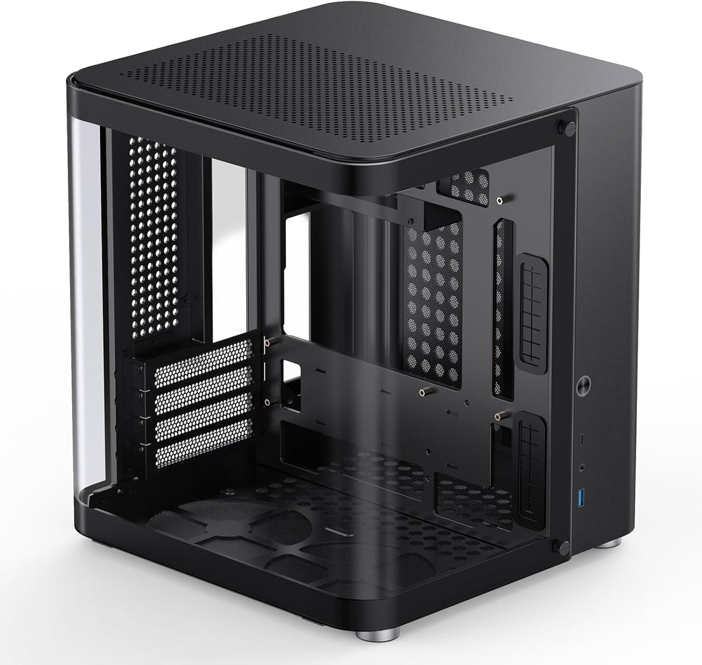 JONSBO TK-1 Black Micro ATX Mini Tower Computer CASE, Hyperboloid Glass Design, Separated Cabinet Structure, Al Alloy Shell Matx Desktop PC Case, Support ATX Power supply/240 AIO, Black