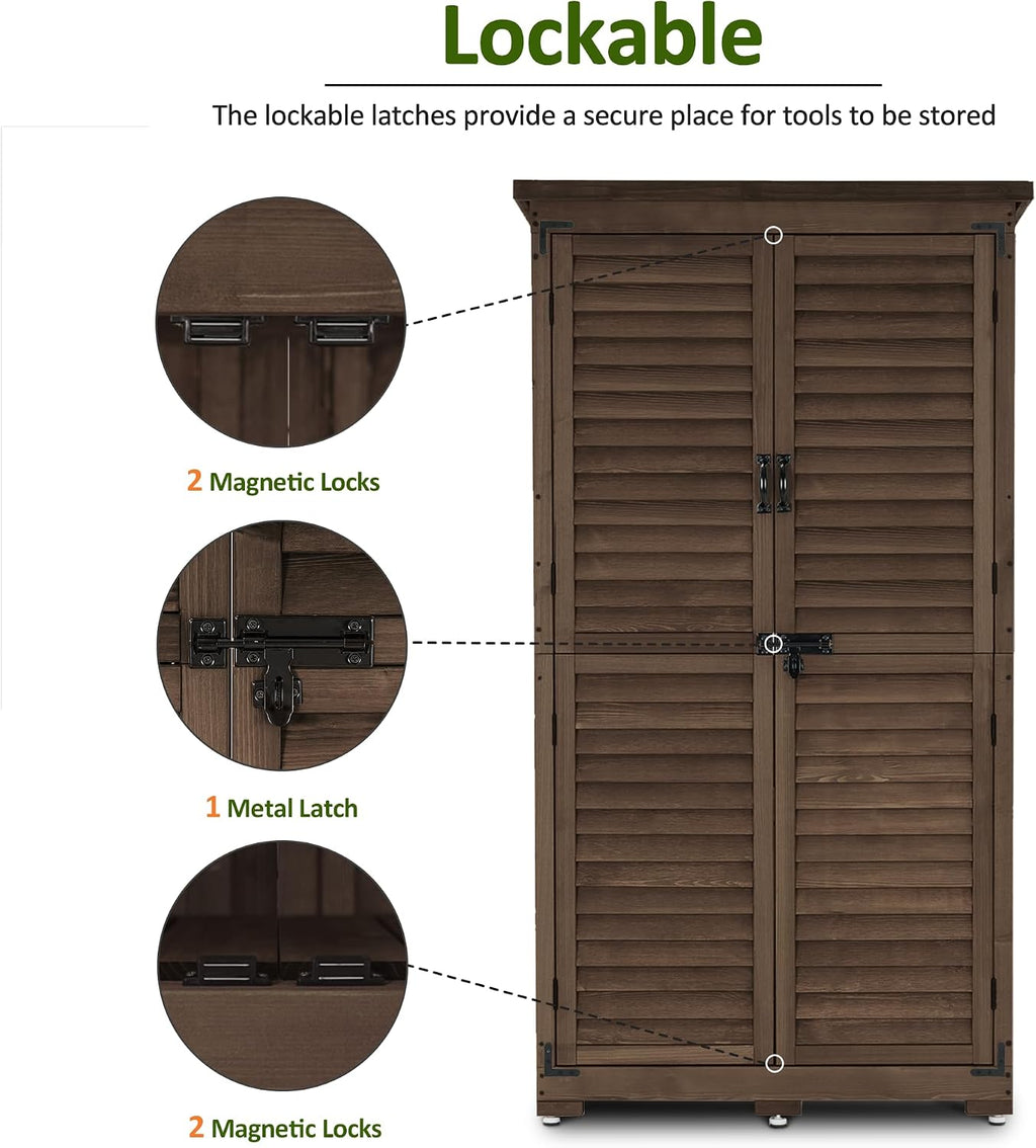 MCombo Outdoor Storage Cabinet, Garden Storage Shed, Outside Vertical Shed with Lockers, Outdoor 63 Inches Wood Tall Cabinet for Yard and Patio 0870 (Brown)