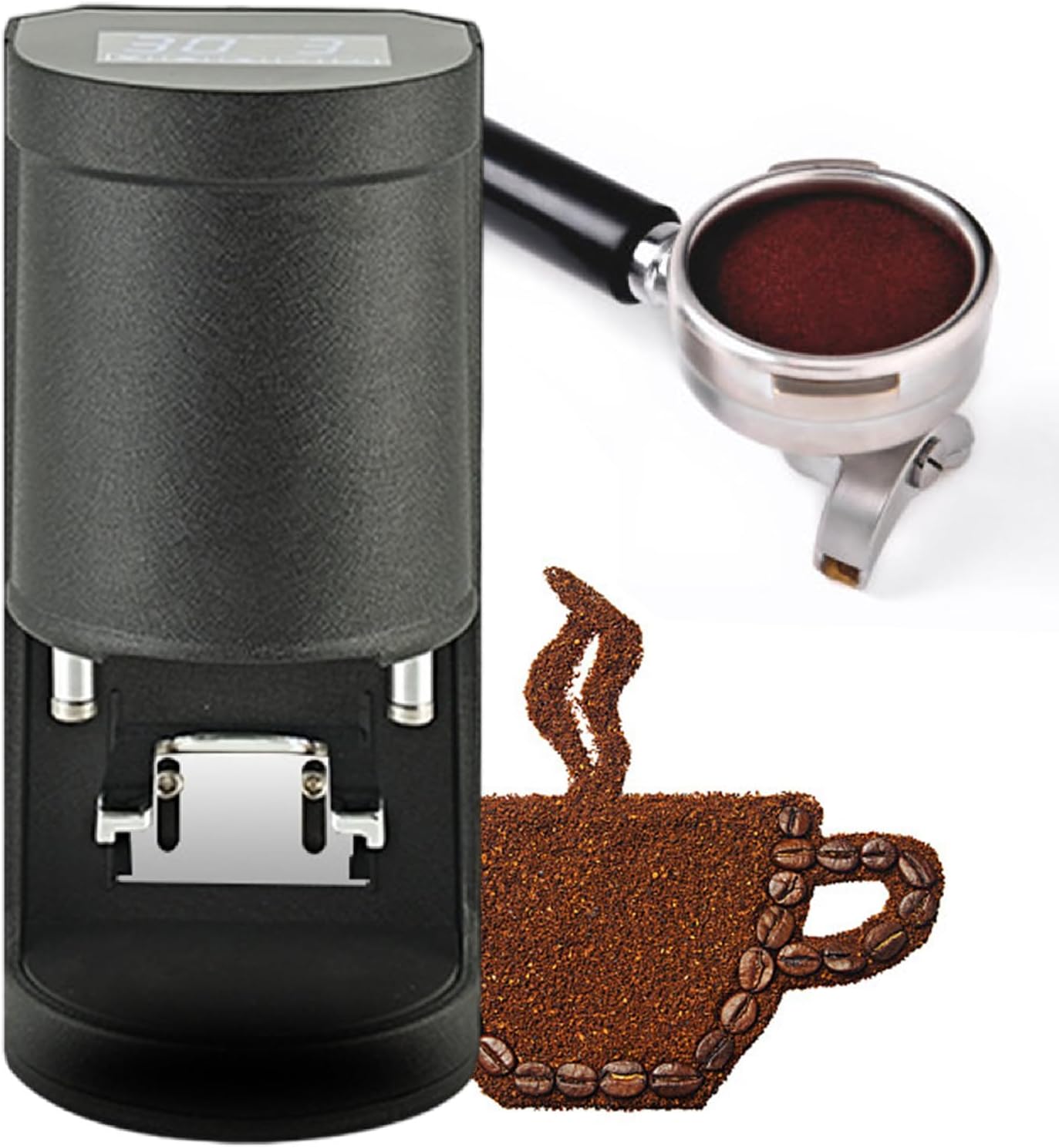 58mm Electric Coffee Tamper - 10-30KG Pressure | 1 to 3 Adjustable Tamp Times | Touchscreen, Automatic Expresso Coffee Powder Press Machine Black