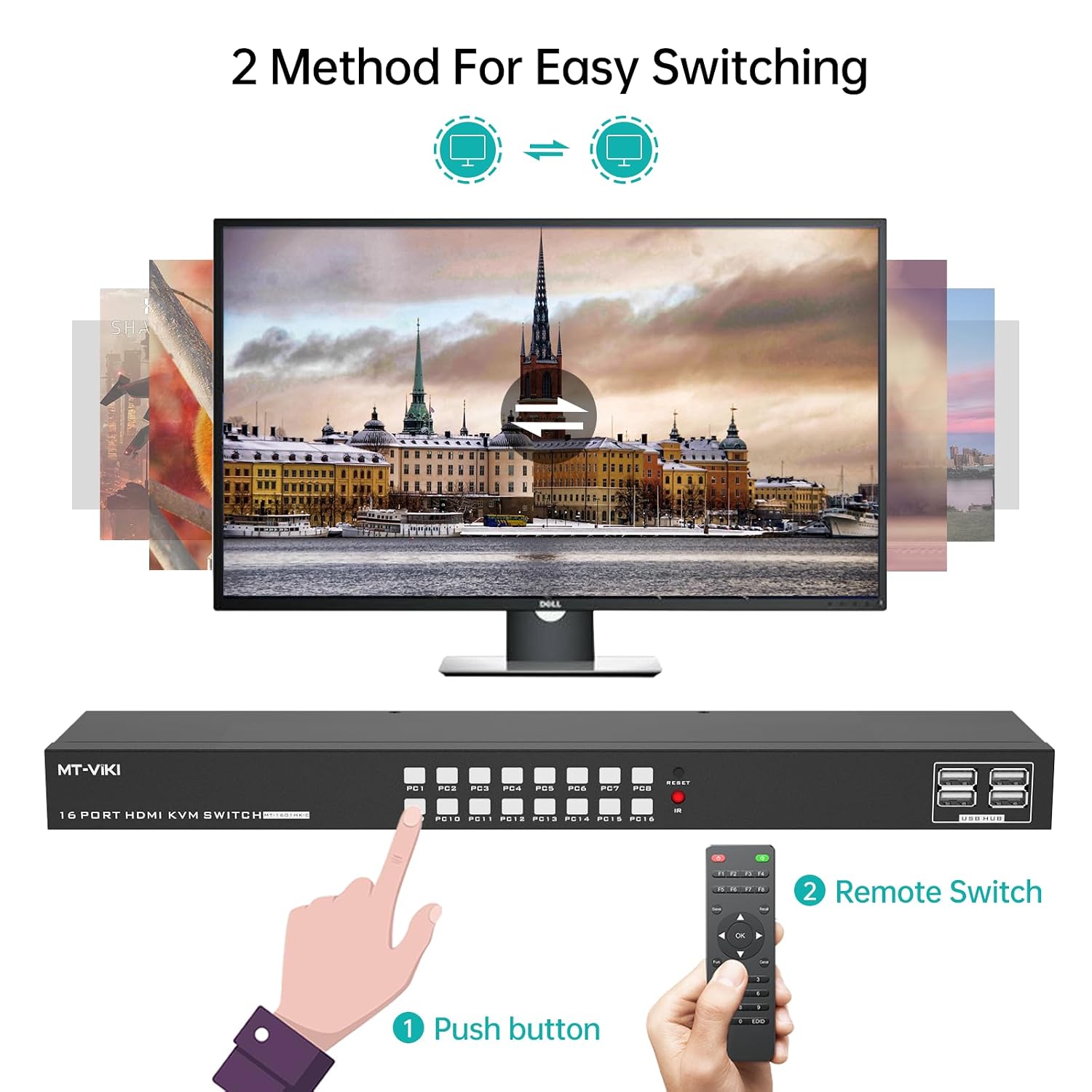 MT-VIKI 4K 16 Port KVM Switch HDMI, 4K@30Hz Rack Mount KVM Console w/16 Cables + 4 USB 2.0 Devices + Remote, Support EDID Storage, HDMI 1.4, HDCP 1.4 for 16 Computers/Servers, Fit 1U 19'' Rack