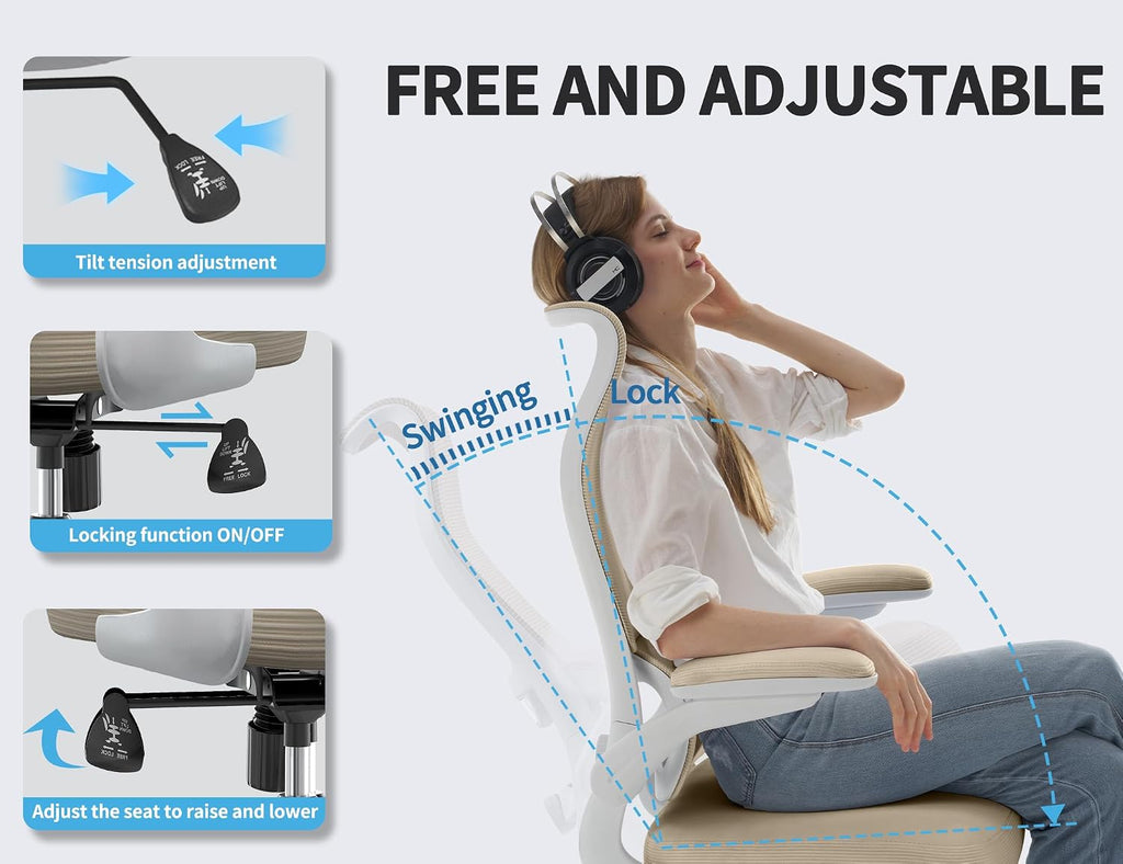 TRALT Ergonomic Office Chair - Desk Chair with Wave High Back Adjustable Lumbar Support Computer Chair - Gaming Chairs Mesh Backrest and PU Leather Seat for Home Reading Chairs to Adults(Beige)