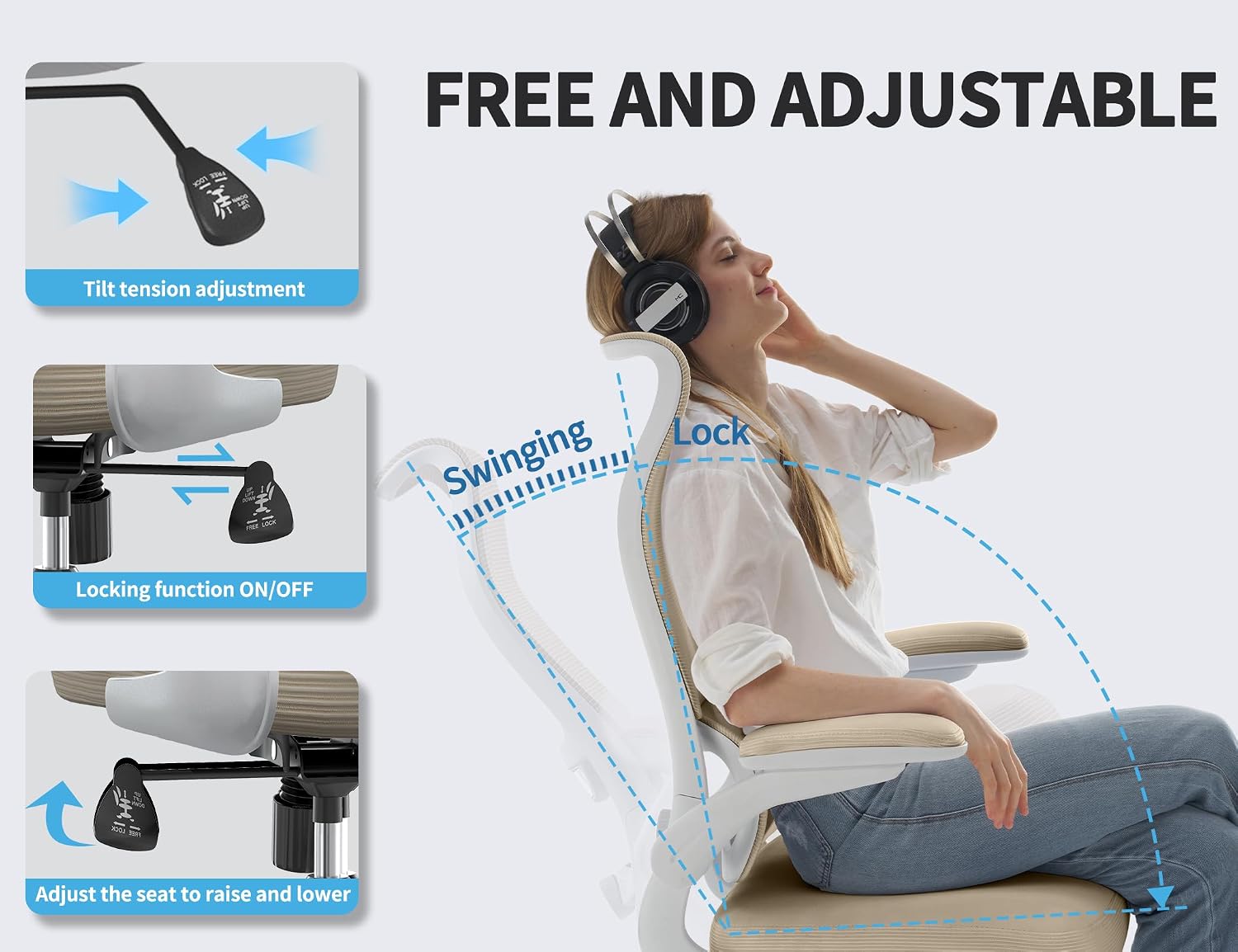 TRALT Ergonomic Office Chair - Desk Chair with Wave High Back Adjustable Lumbar Support Computer Chair - Gaming Chairs Mesh Backrest and PU Leather Seat for Home Reading Chairs to Adults(Beige)