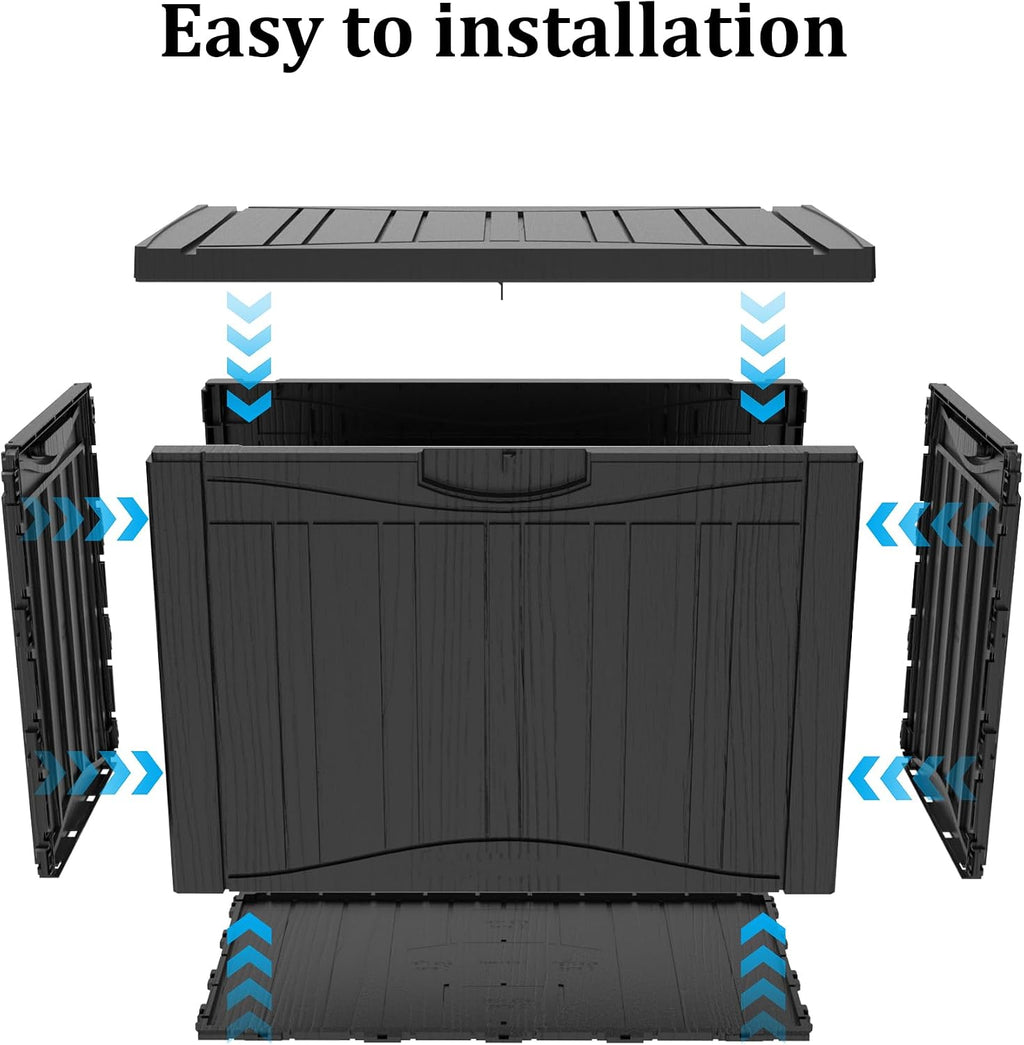 50 Gallon Plus Resin Deck Box, Waterproof Outdoor Storage Bin for Patio, Poolside, and Garden, Lockable & UV-Resistant, Ideal for Small Spaces, Black
