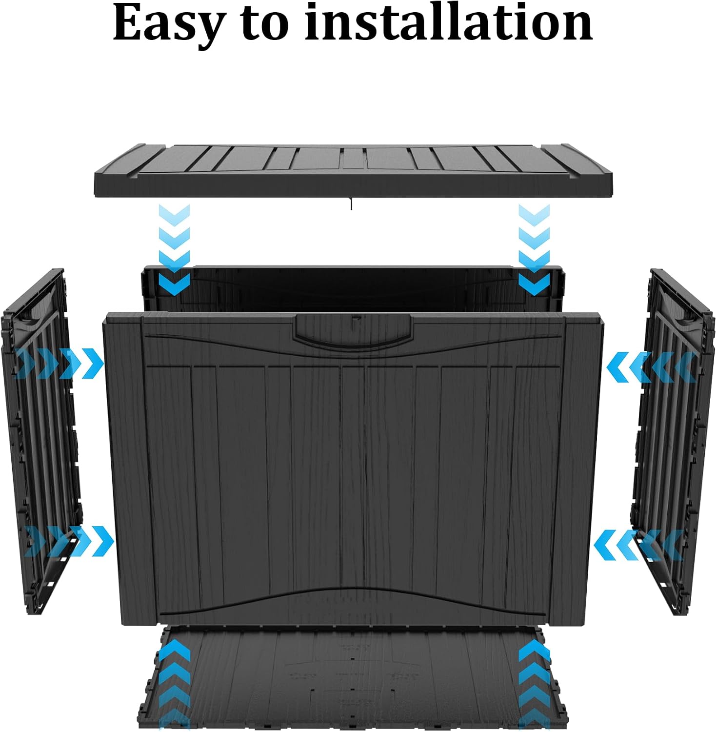 50 Gallon Plus Resin Deck Box, Waterproof Outdoor Storage Bin for Patio, Poolside, and Garden, Lockable & UV-Resistant, Ideal for Small Spaces, Black