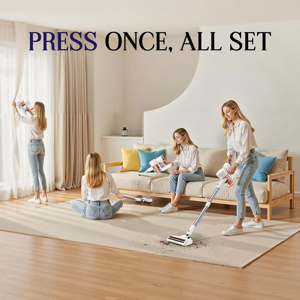 Cordless Vacuum Cleaner, Stick Vac with LED Touch Screen, 45KPA Powerful Suction, Up to 60 Mins Runtime, 7-Stage HEPA Filter, V-shaped Anti-Tangle Brush, Lightweight for Carpet, Hard Floor, Pet Hair