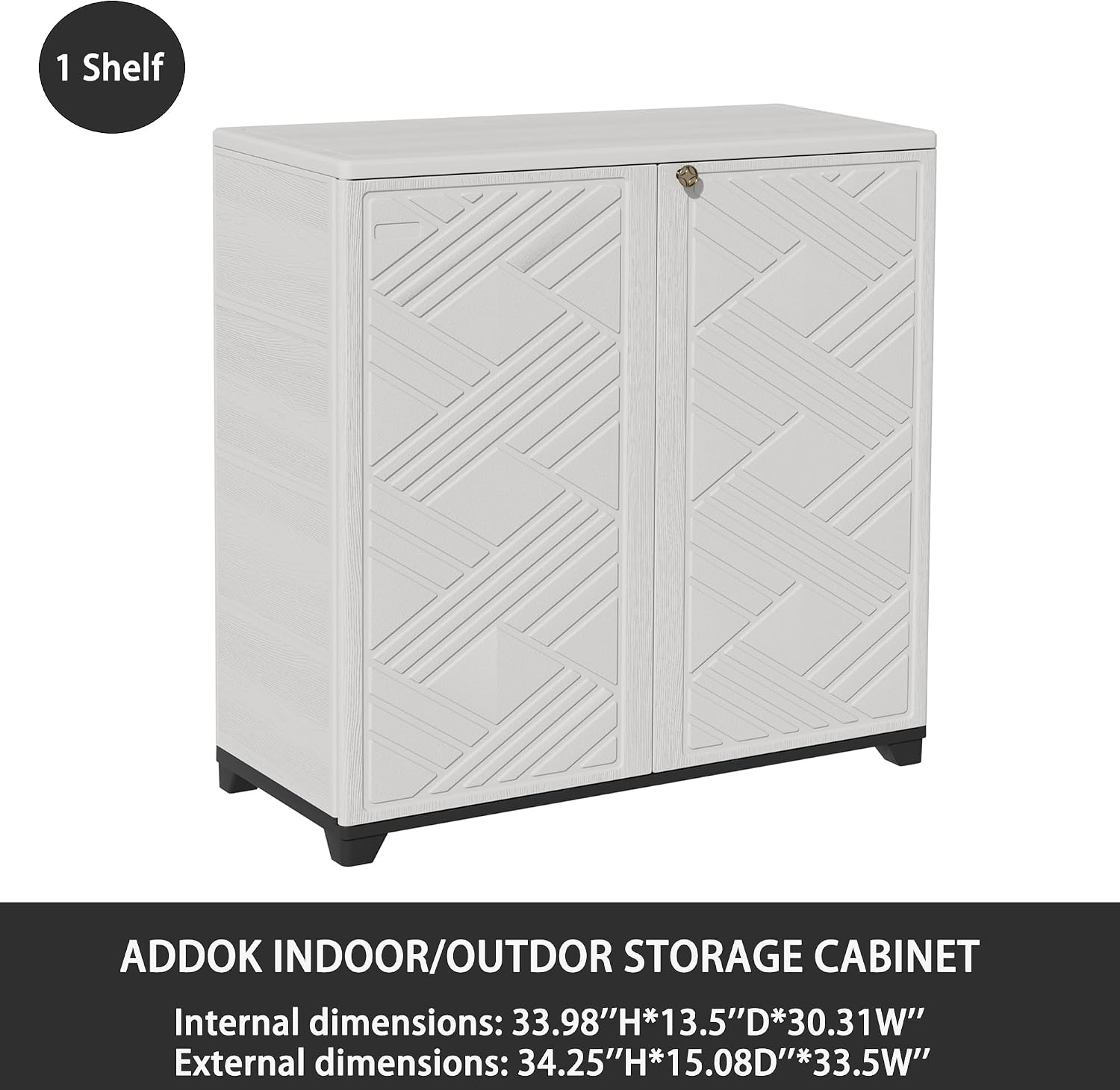 ADDOK Indoor Outdoor Plastic Storage Cabinet 34'x15'x34' with 1 Shelf, Outdoor Storage Shed for Living Room, Hallway, Balcony, Garage, Garden, Backyard-White