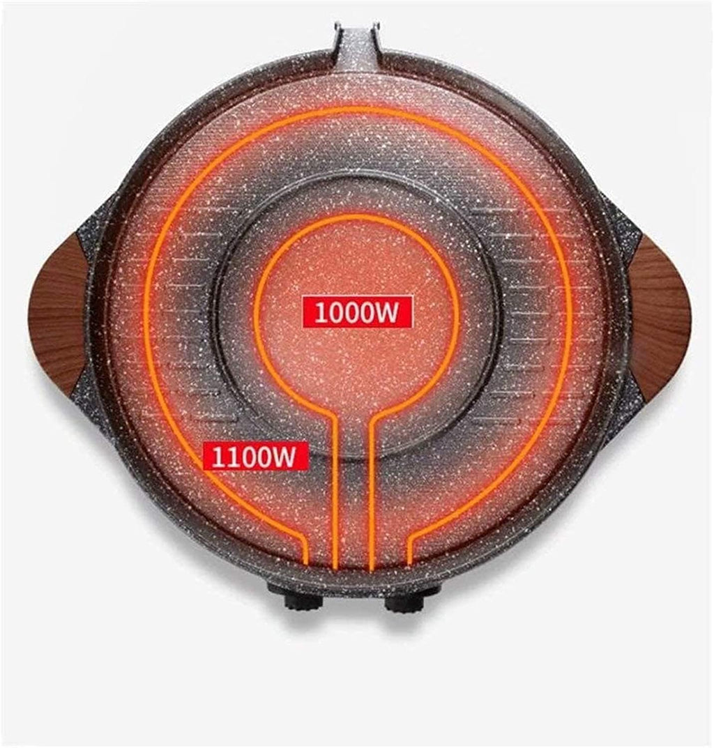 BBQ Hot Pot Dual Pot Barbecue Machine,Non-Stick All Powerful Stovetop Grill Electric Multifunctional Smoke-free Round Baking Pan Multi - Purpose Pot
