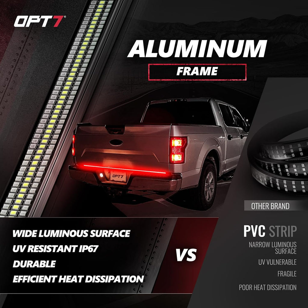 OPT7 Redline 60' Aluminum Truck Tailgate Light Bar w/Sequential Red Turn - Weatherproof Rigid 1-Piece Triple Row LED Strip - Dynamic Taillight w/White Reverse - Fits F150, Silverado, Sierra, Ram