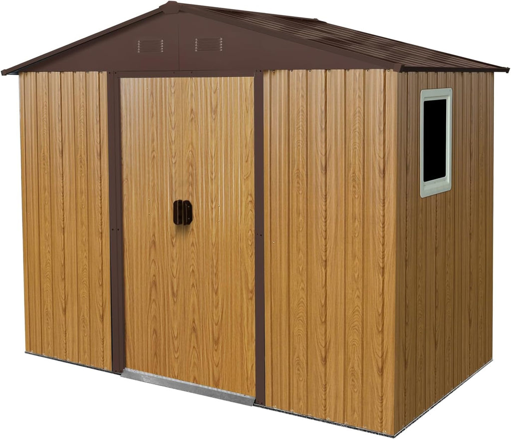 Ball & Cast 8x4 FT Outdoor Metal Storage Shed,Waterproof Garden Organizer Tool House with Window and Foundation,Shelter Cabinet w/Vents & Sliding Door,for Patio,Lawn,Backyard,Coffee