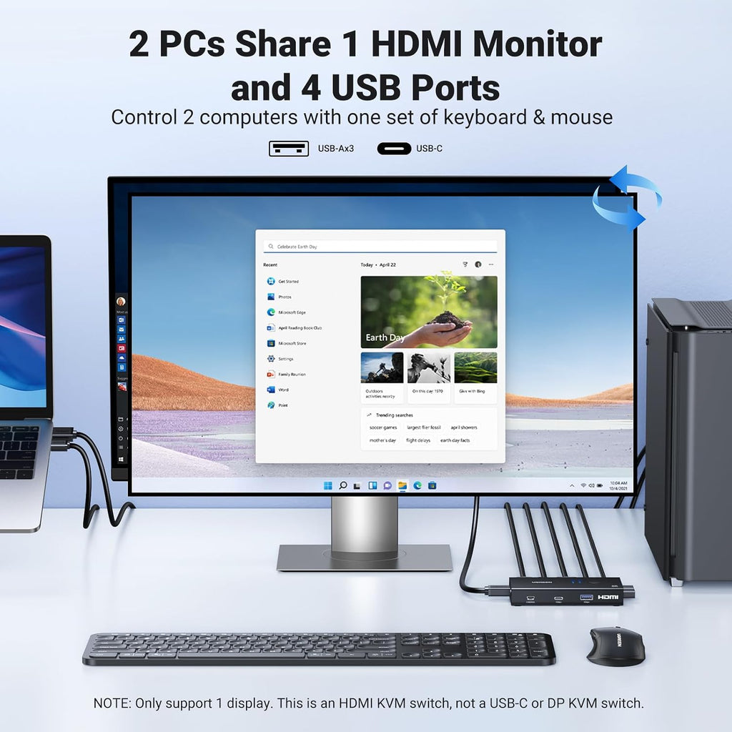 UGREEN 8K Displayport KVM Switch DP 1.4 with 4 USB 3.0 Ports Bundle with HDMI KVM Switch 1 Monitor 2 Computers 4 USB 3.0 Ports 4K@60H