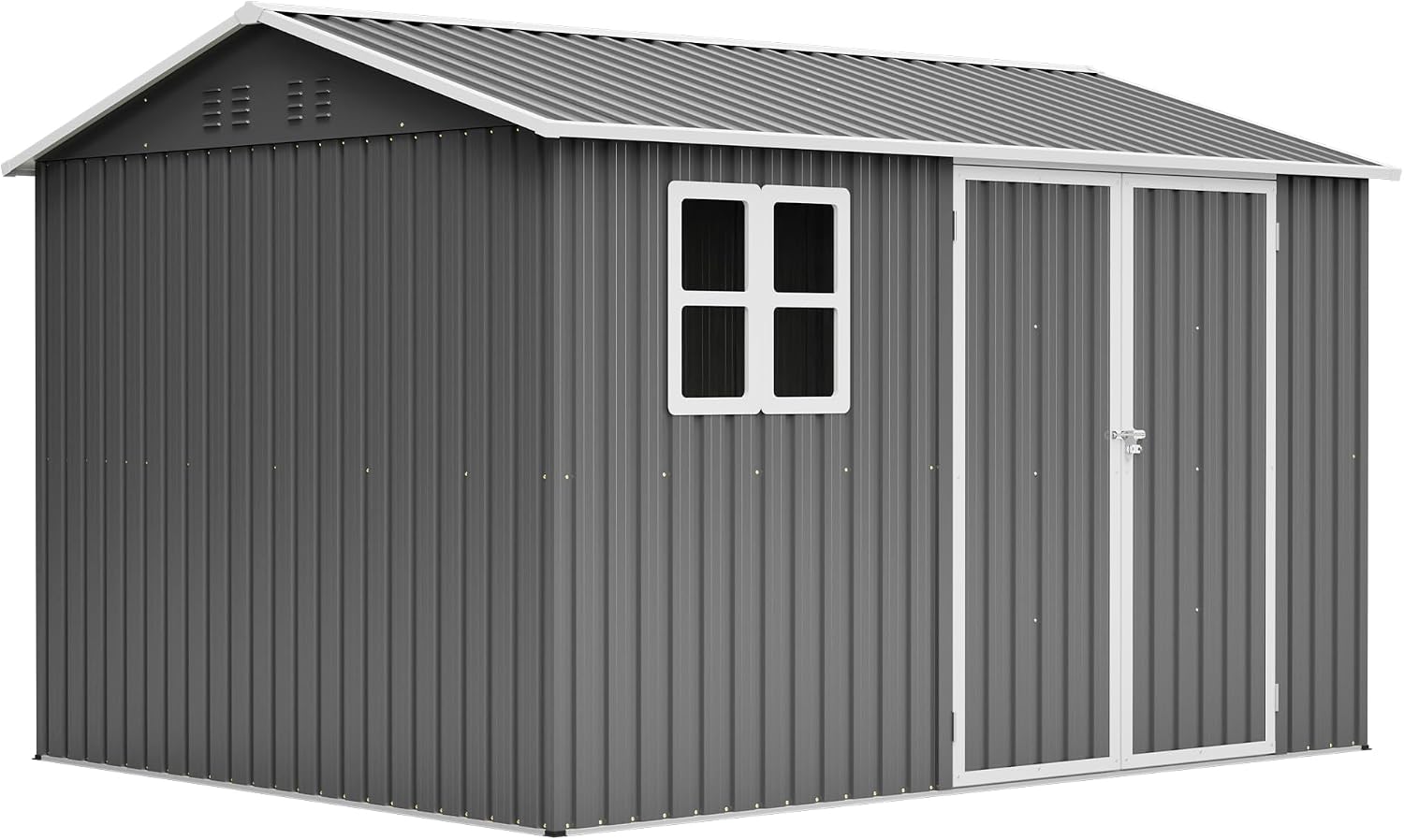 8x10FT Sheds & Outdoor Storage Shed with Bright Window and Lockable Doors, Spacious Metal Garden Shed Heavy-Duty Tool Sheds for Backyard, Patio, Lawn, Gray, Galvanized Steel