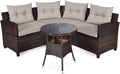 HAPPYGRILL 4 Pieces Rattan Patio Conversation Set, Outdoor Wicker Furniture Set with Cushioned Sofas and Coffee Table, L-Shape Sectional Curved Sofa Set for Garden Poolside Balcony