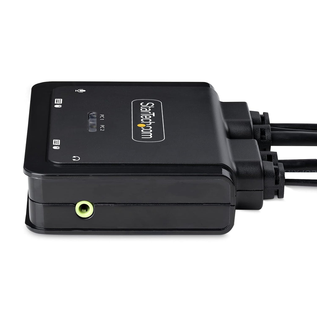 StarTech.com 2-Port USB-C Cable KVM Switch, 4K 60Hz DisplayPort Output, Compact KVM with 4ft/1.2m USB Type-C/Audio Integrated Host Cables, Bus Powered, Remote/Hotkey Switching (C2-D46-UC2-CBL-KVM)