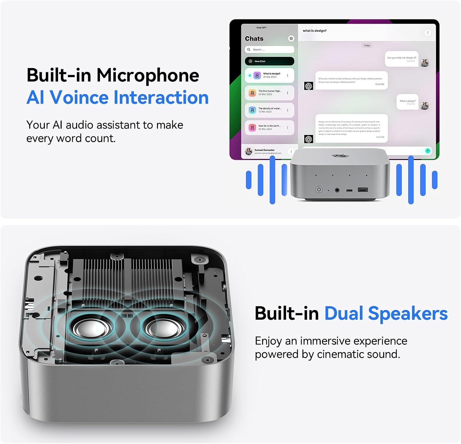 Beelink Mini PC SER9 Pro Ryzen 7 H255(3.8-4.9GHz), 24GB 6400MT/s LPDDR5X 500GB PCIe4.0 SSD Desktop Computer, AI Voice/Built-in Speakers/MIC, 2.5G LAN/WiFi6/Home/Office/Gaming PC