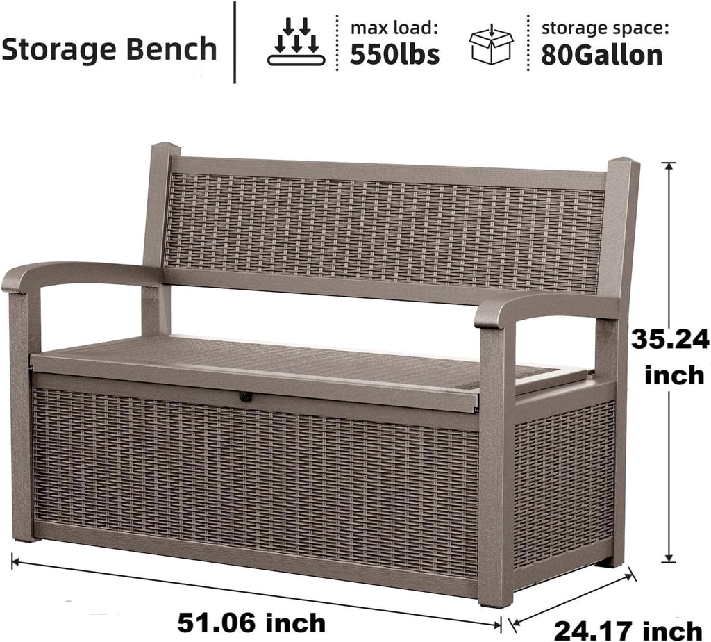 EasyUp 80 Gallon Outdoor Storage Bench Lockable Deck Box Outdoor Storage Box Waterproof for Patio,Garden,and Porch – Perfect for Storing Garden Tools and Cushions(Gray)