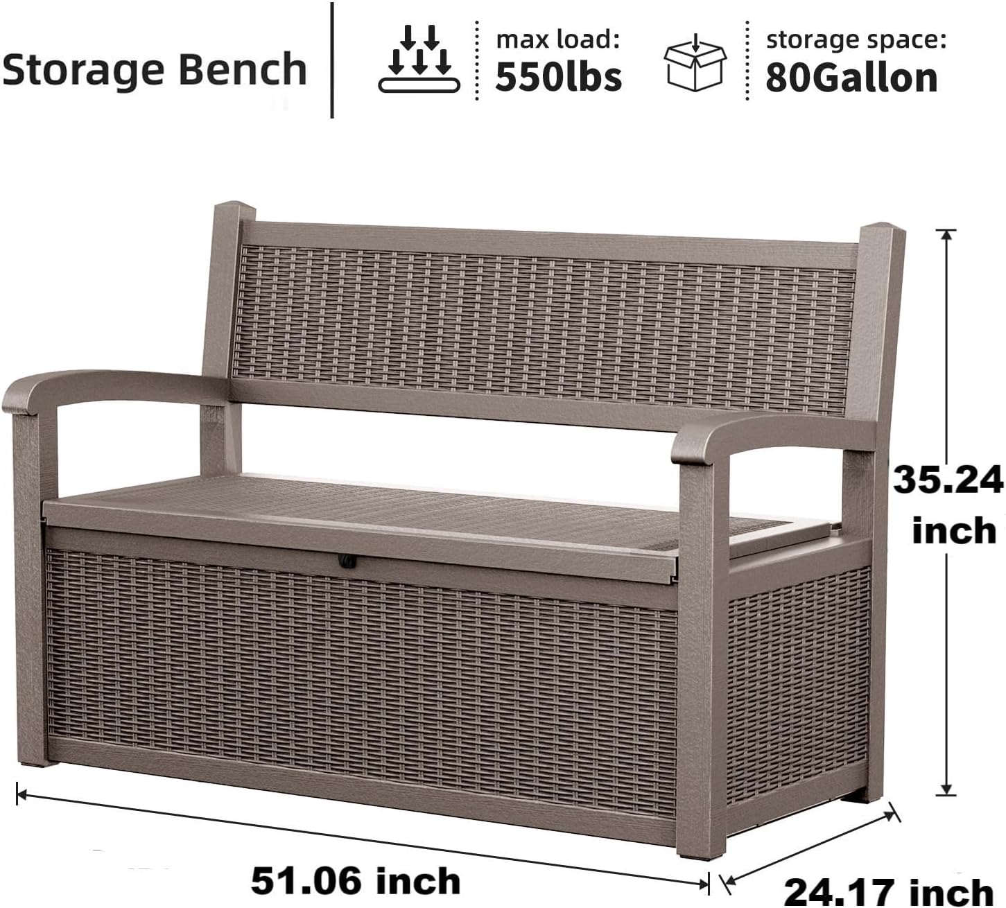 EasyUp 80 Gallon Outdoor Storage Bench Lockable Deck Box Outdoor Storage Box Waterproof for Patio,Garden,and Porch – Perfect for Storing Garden Tools and Cushions(Gray)