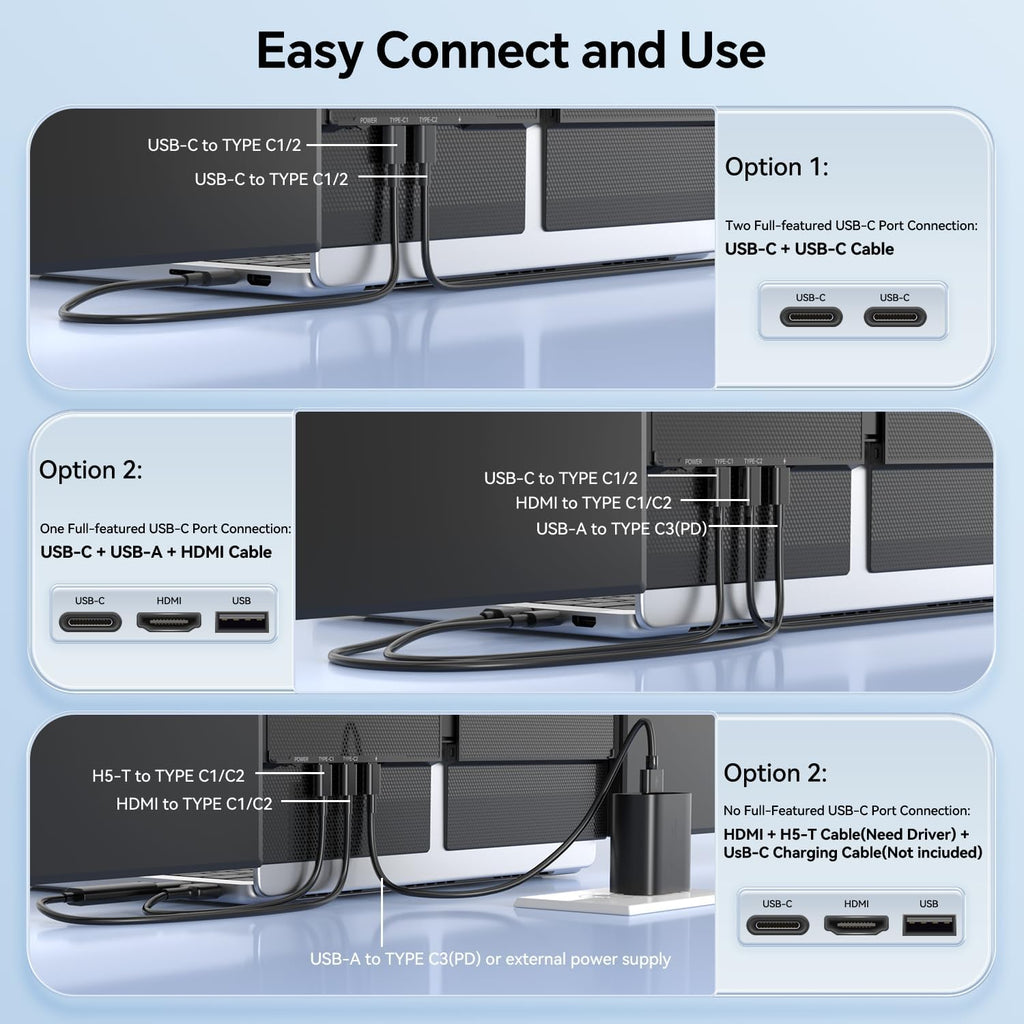 POTTMACEE 14.2'' Triple Laptop Screen Extender, 0.17' Ultra-Slim FHD 1080P Portable Monitor for Laptop, Tri-Screen Travel Monitor Extender, Plug-Play for Windows/Mac/Chrome, Fit 13'-17.3' Laptops