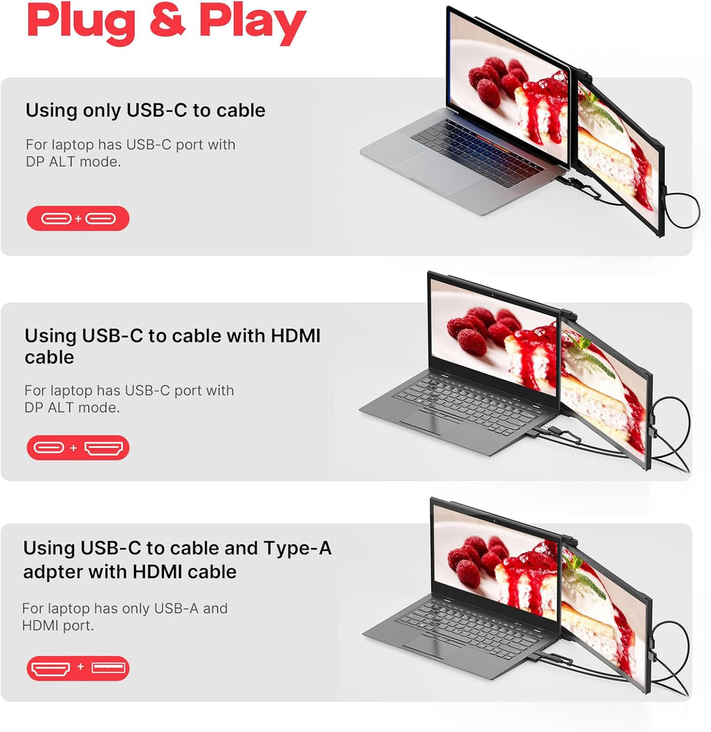 Portable Monitor - Mobile Pixels Duex Plus DS 13.3' FHD 1080P Laptop Monitor Extender, USBA/Type-C/HDMI Plug and Play Laptop Screen for 13'-14.5' Laptops, Windows/macOS/Android/Switch Compatible