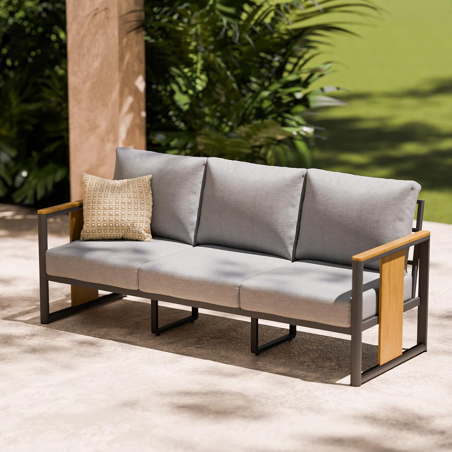 ZANDOR Aluminum Outdoor Patio Furniture Set – 3-Seat Sofa with Washable Thick Cushions,All-Weather Modern Metal Furniture for Garden,Backyard,Porch,Grey