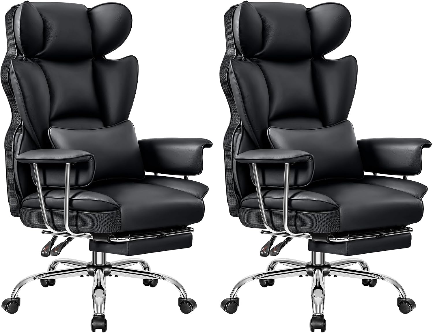 ALLGOD Big and Tall Ergonomic Office Chair with Footrest, High Back Executive Leather Office Chair, Reclining Computer Desk Chair, Comfy Heavy Duty Home Gaming Chair with Padded Arm, Black-2 Pack