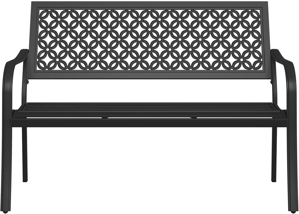 Grand patio 50' Outdoor Bench, Garden Benches with Anti-Rust Metal Powder Coated Frame, Patio Bench for Front Porch Park Outside Furniture Decor, Black