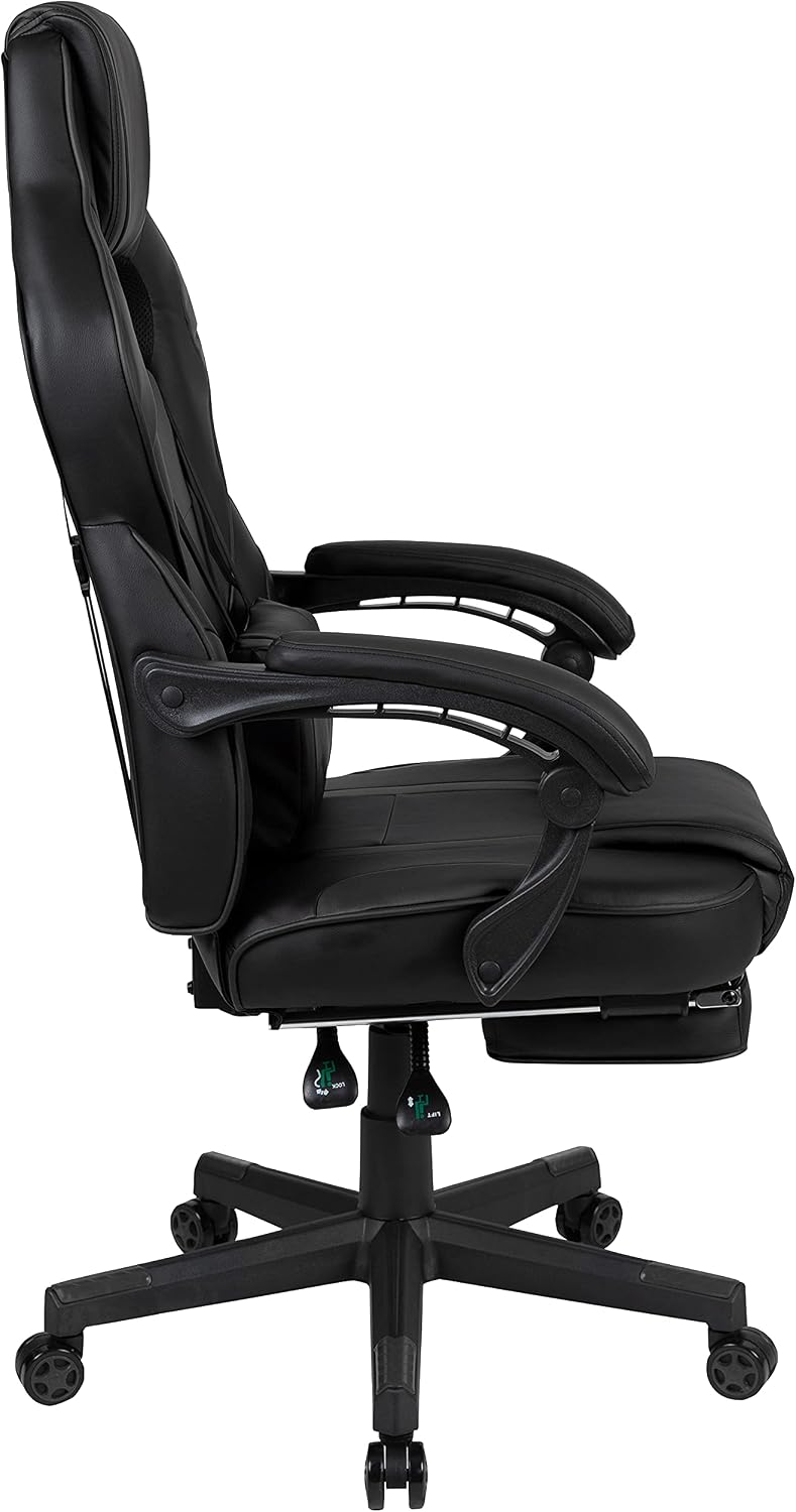 Flash Furniture X40 Gaming Chair Racing Ergonomic Computer Chair with Fully Reclining Back/Arms, Slide-Out Footrest, Massaging Lumbar - Black