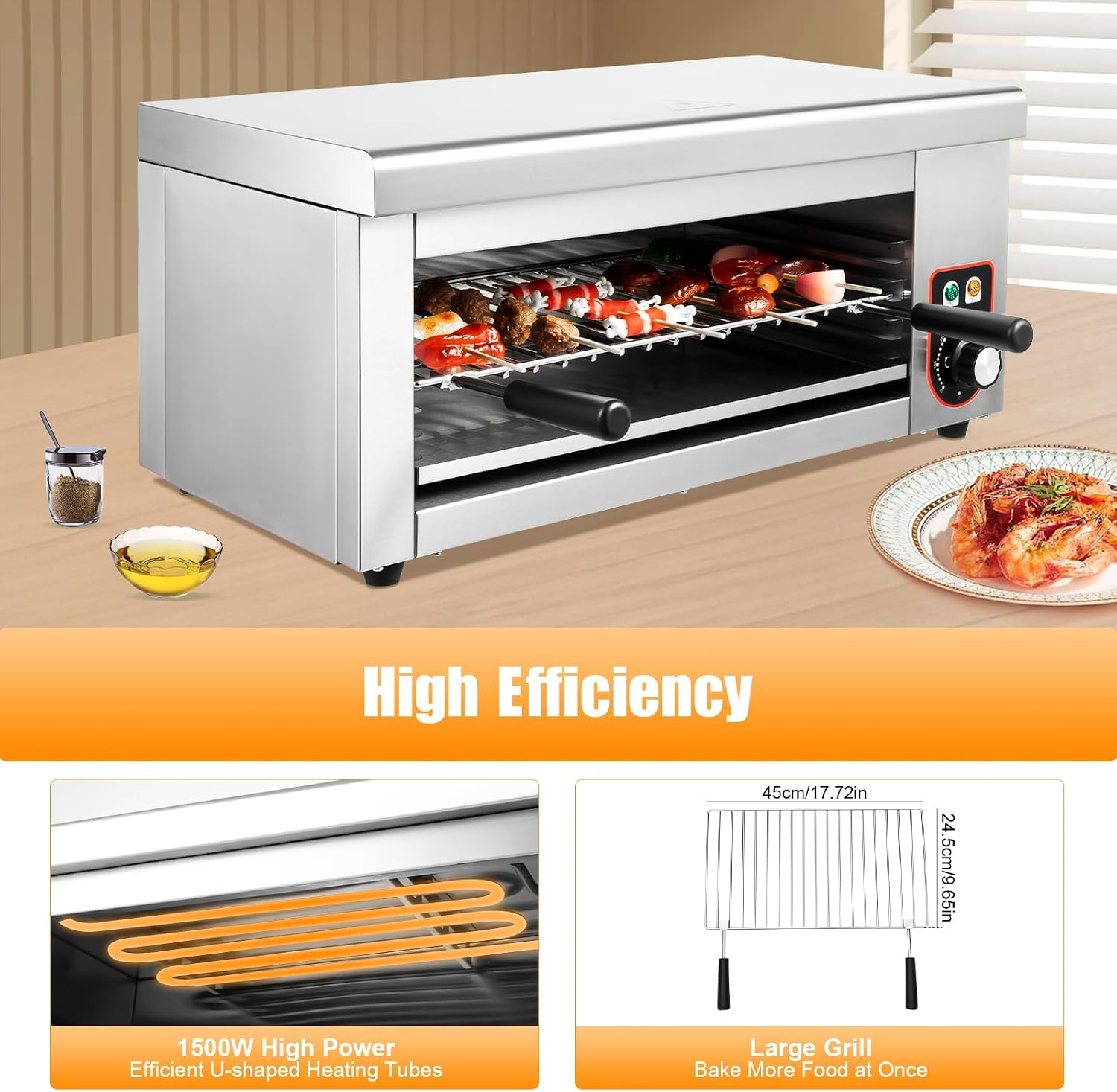 1500W Electric Cheese Melter Machine, 110V Electric Cheese Melter Cheesemelter Grill 122-572°F Stainless Steel Toaster Oven Countertop Salamander Broiler Grill for Restaurant Kitchen Home Toast