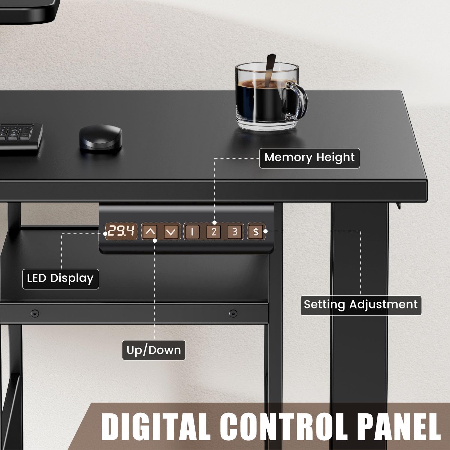 Flycity Electric L Shaped Standing Desk Adjustable Height, 67' x 47' Corner Computer Desk with Host Shelf, Gaming Desk with LED Lights & Power Outlet, Dual Motor Home Office Desk with Storage, Black