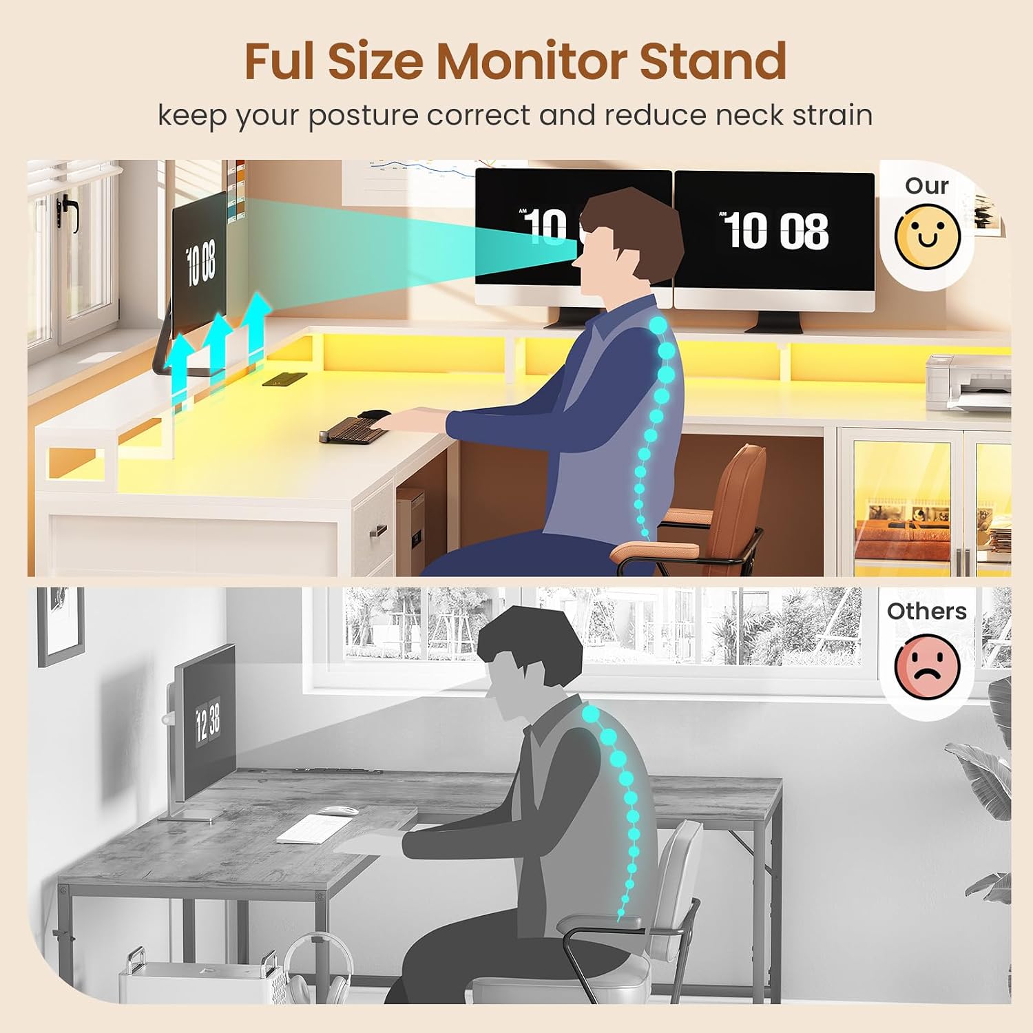 SEDETA L Shaped Gaming Desk with 4 Drawers, 109' Computer Desk with Display Cabinet, Home Office Desks with 2 Monitor Stands, CPU Stand, LED Lights and Power Outlet, White