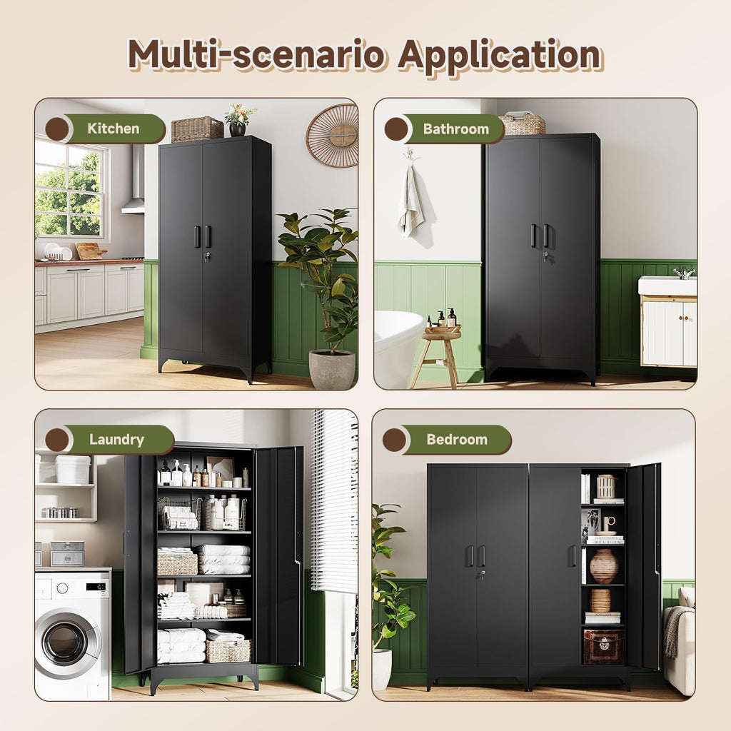 Letaya 71' H Metal Storage Cabinet with 2 Doors and 4 Shelves,Tall Kitchen Pantry Cabinets,Utility Pantry Organizers for Cupboard/Dining/Bathroom/Home Office/Garage, Steel Tool Cabinets