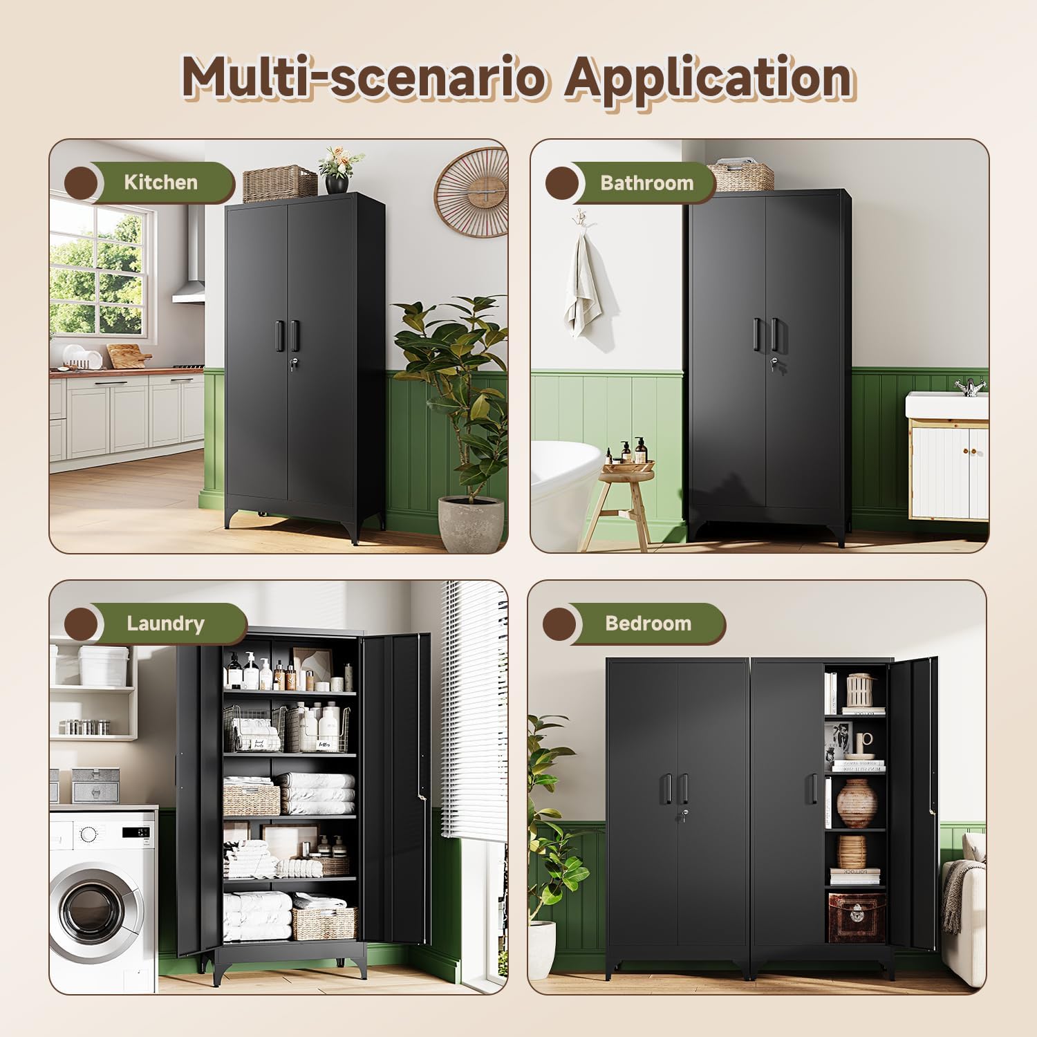 Letaya 71' H Metal Storage Cabinet with 2 Doors and 4 Shelves,Tall Kitchen Pantry Cabinets,Utility Pantry Organizers for Cupboard/Dining/Bathroom/Home Office/Garage, Steel Tool Cabinets