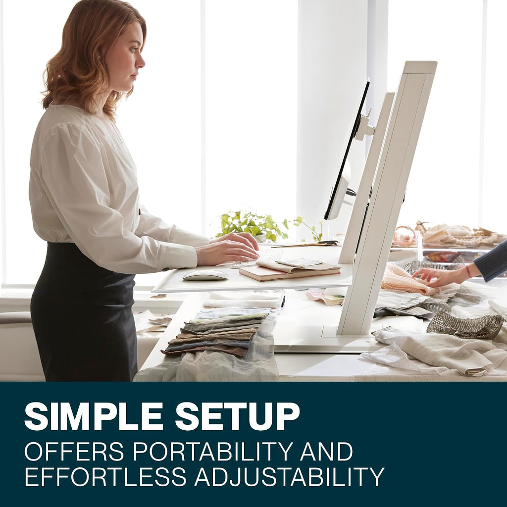 Quickstand Eco Single Monitor Stand, White Adjustable Monitor Stand with 18.6' Range, Stable and Self-Locking Computer Monitor Riser, Ergonomic Monitor Arm for Workstation