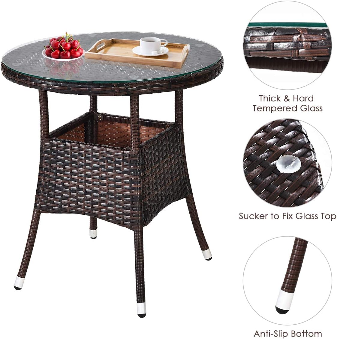 HAPPYGRILL 4 Pieces Patio Furniture Set Outdoor Rattan Wicker Conversation Set with Cushioned Sofas and Coffee Table, L-Shape Sectional Curved Sofa Set for Garden Poolside Balcony