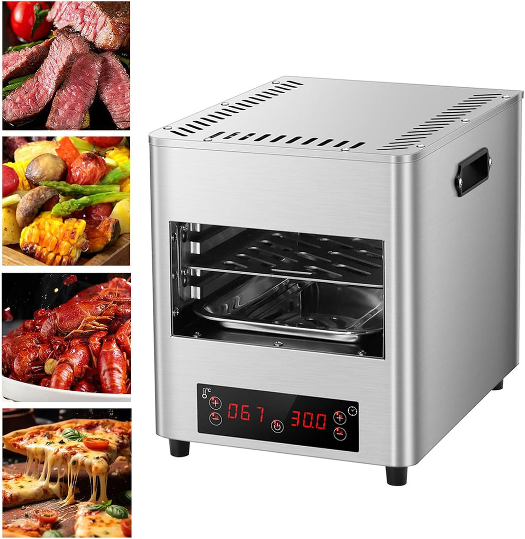Electric Steak Grill for Indoor Use, 1700W Automatic Steak Smokeless Grill With Touch Panel - 100-800℃ Adjustable Temperature & 30Mins Timer, Countertop Oven for Beef Chicken Vegetables,A