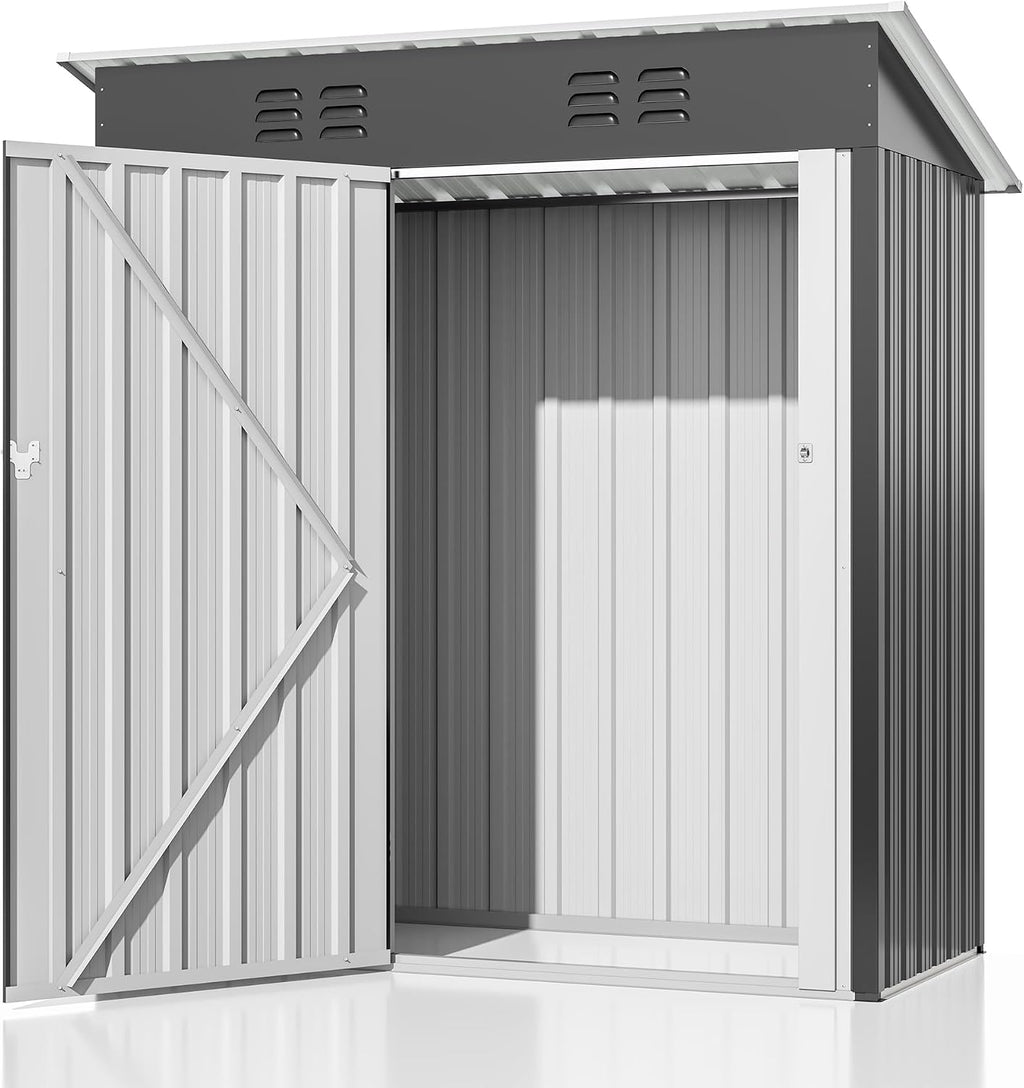 AirWire 5x3 FT Outdoor Storage Shed, Garden Shed with Updated Frame Structure and Lockable Doors, Metal Tool Sheds for Backyard Garden Patio Lawn, Grey