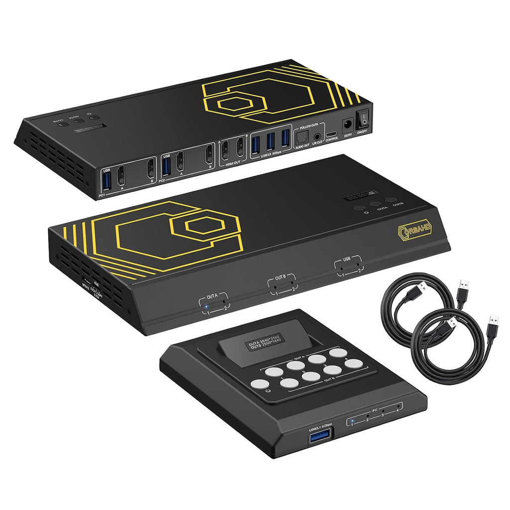 4K@60Hz HDMI KVM Switch USB 3.0 2 Monitors 2 Computers EDID Emulators,Dual Monitor KVM Switch for 2PC Share 2 Displays and 4 USB 3.0 Ports SPDIF L/R Audio,Copy/Extended Mode,2USB Cable and Controller.