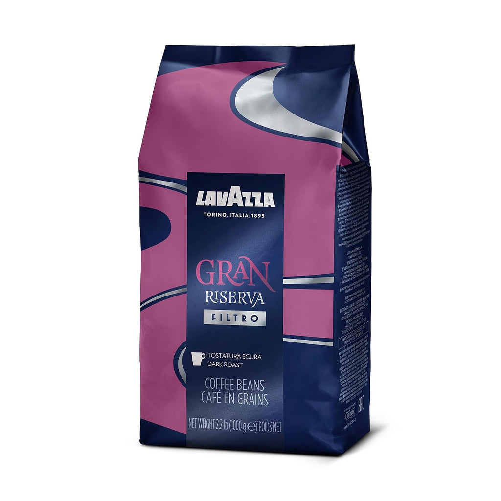 Lavazza Gran Riserva Filtro Whole Bean Coffee Dark Roast 2.2LB Bag, 100% Natural Arabica, Authentic Italian, Cocoa and Caramel aromatic notes (Pack of 6)