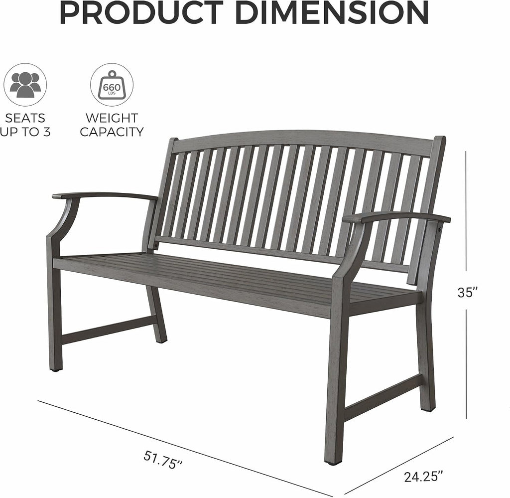 Grand patio Farmhouse Outdoor Bench, Garden Benches with Anti-Rust Aluminum, Faux Wood Grain Finish Frame Patio Bench for Front Porch, Weathered Gray