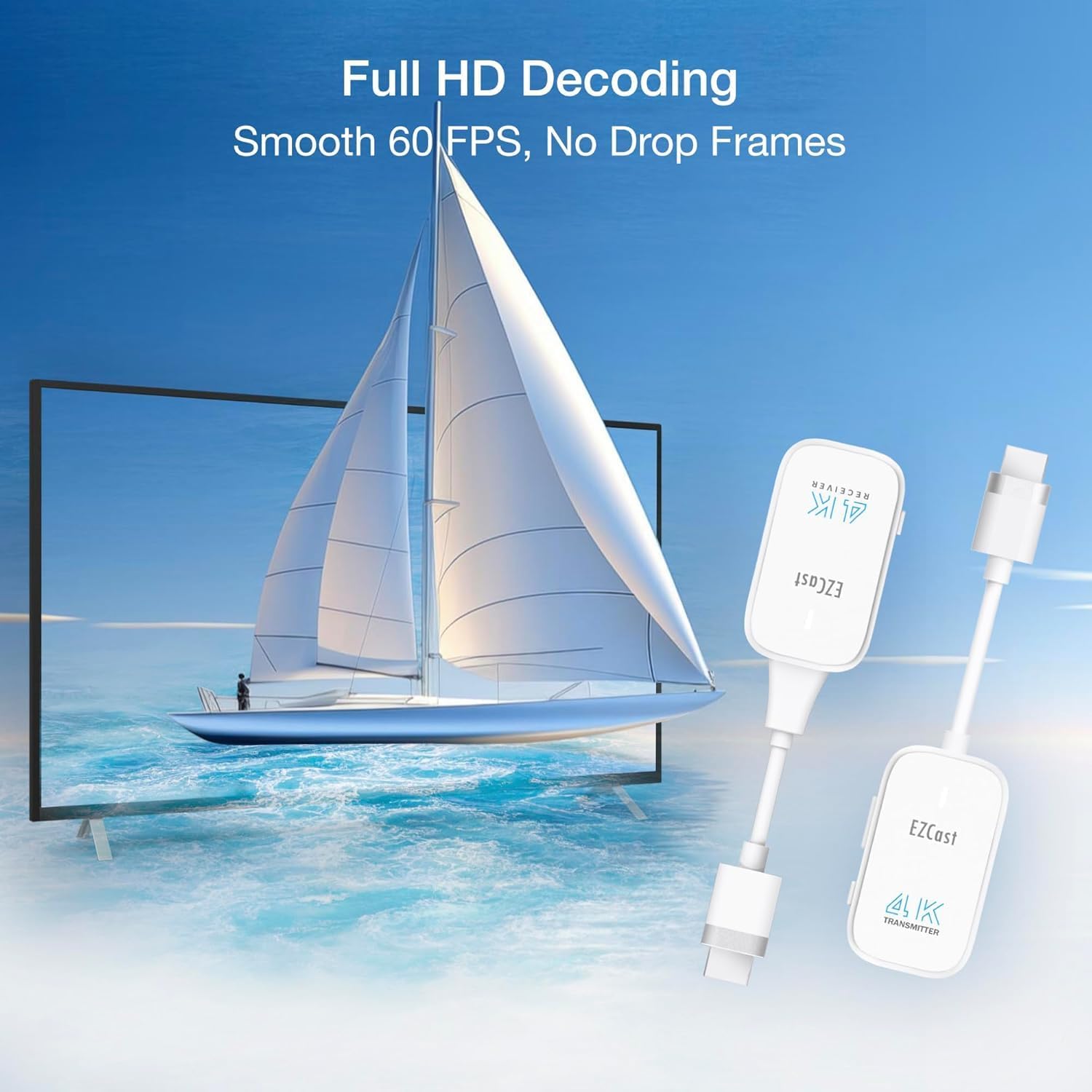 EZCast Wireless HDMI Transmitter & Receiver, 4K 30Hz, Works with All TVs (Smart & Non-Smart), Screen Mirroring & Extending for Laptop/PC/PS5, 30m Range