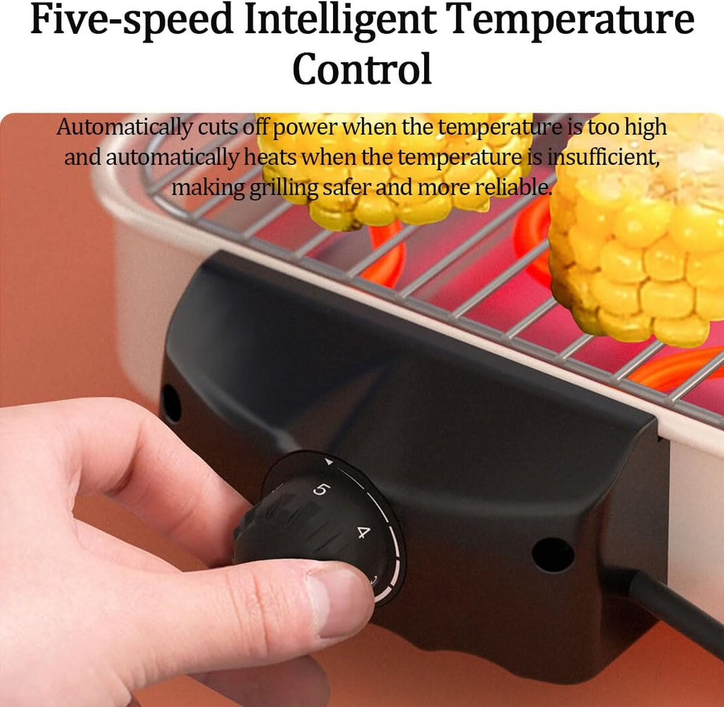 1500W Electric Indoor Grill, 2 In 1 Smokeless Grills with Grill Net and Non-stick Cooking Removable Plate, Temperature Control The Entire Machine Can Be Detached, for Family Party Kitchen Use