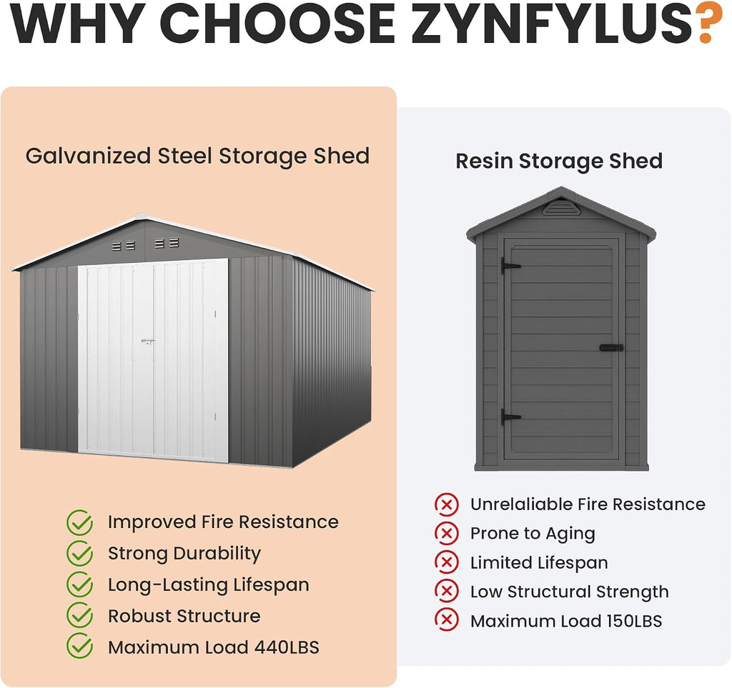 8x12 FT Outdoor Storage Shed Metal Garden Storage Shed Updated Frame Structure with Double Lockable Doors, Steel Anti-Corrosion Tool Sheds Waterproof for Backyard, Pool, Patio, Light Gray