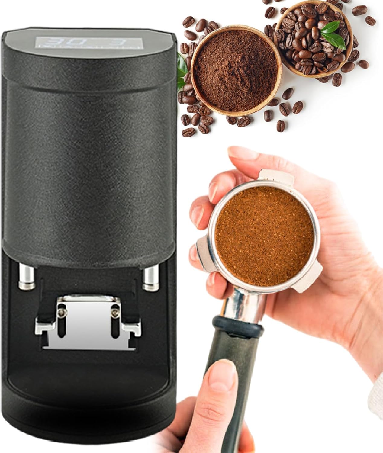 58mm Coffee Tamper, Automatic Electric Bean Powder Press Machine for Expresso, 5-30KG Pressure, 1 to 3 Adjustable Tamp Times Black