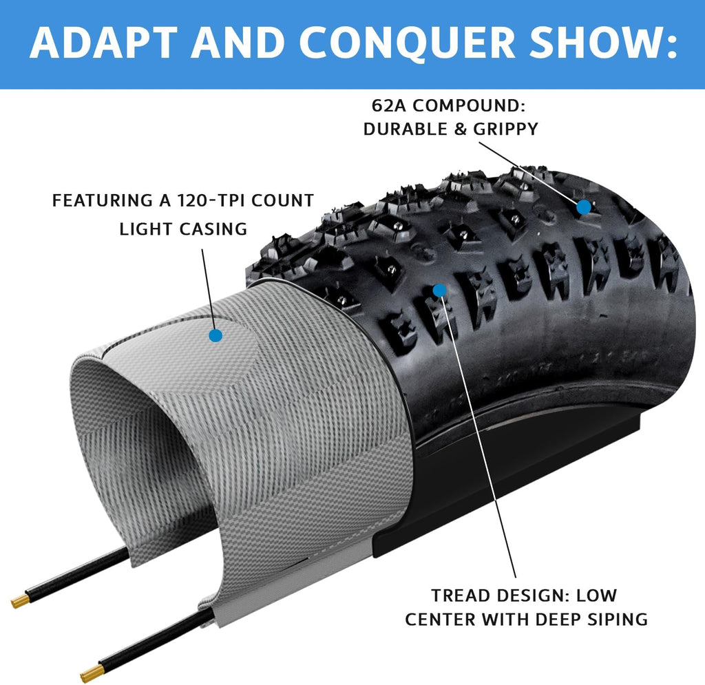Fat Bike Tire by Terrene - Cake Eater Tubeless, Stud Capable, Fast Rolling Fat Tire - All Season Bike Accessories for Fat Tire and E-Bikes